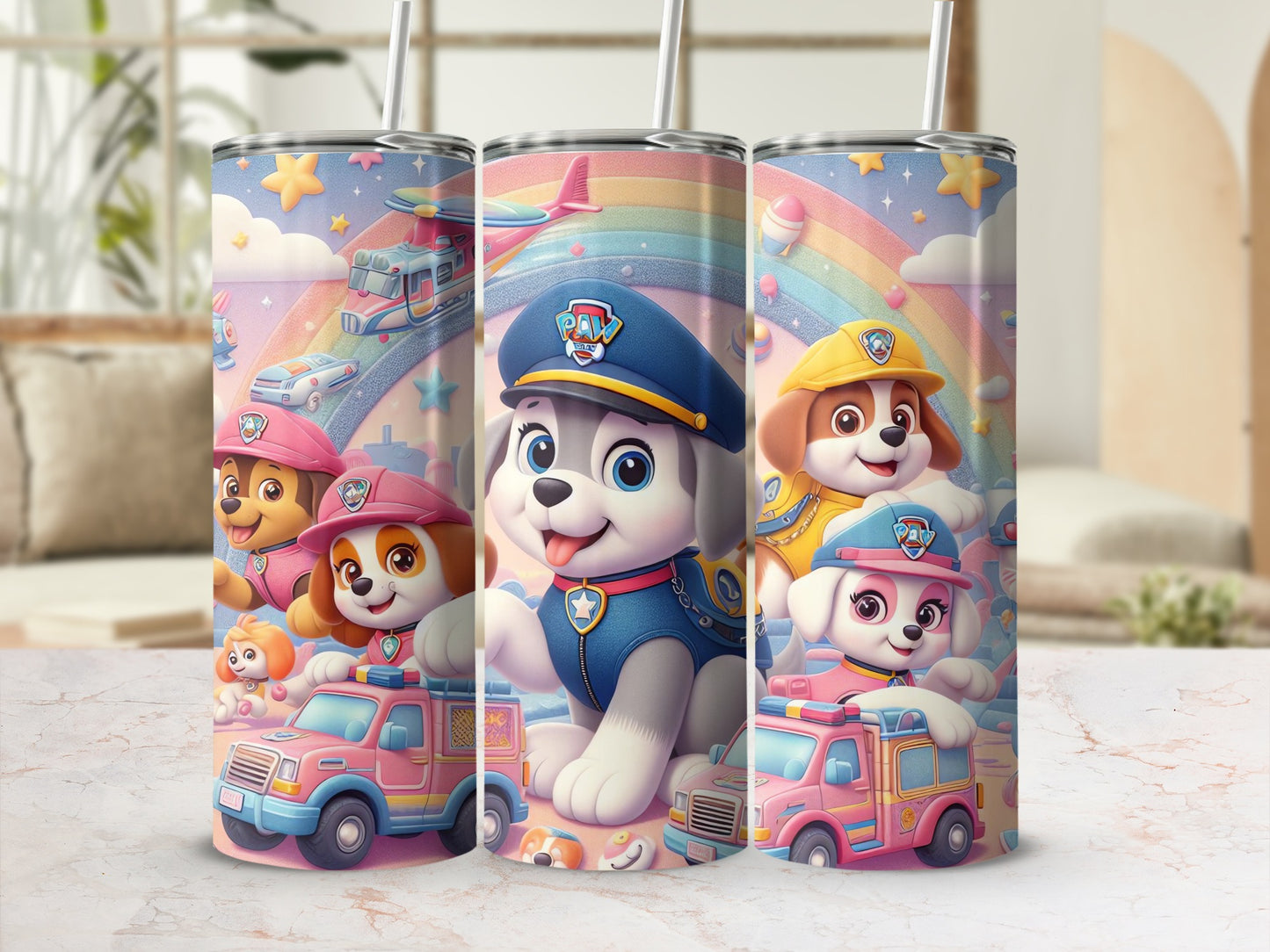 Paw Patrol Cartoon Rainbow Tumbler Cup for Kids