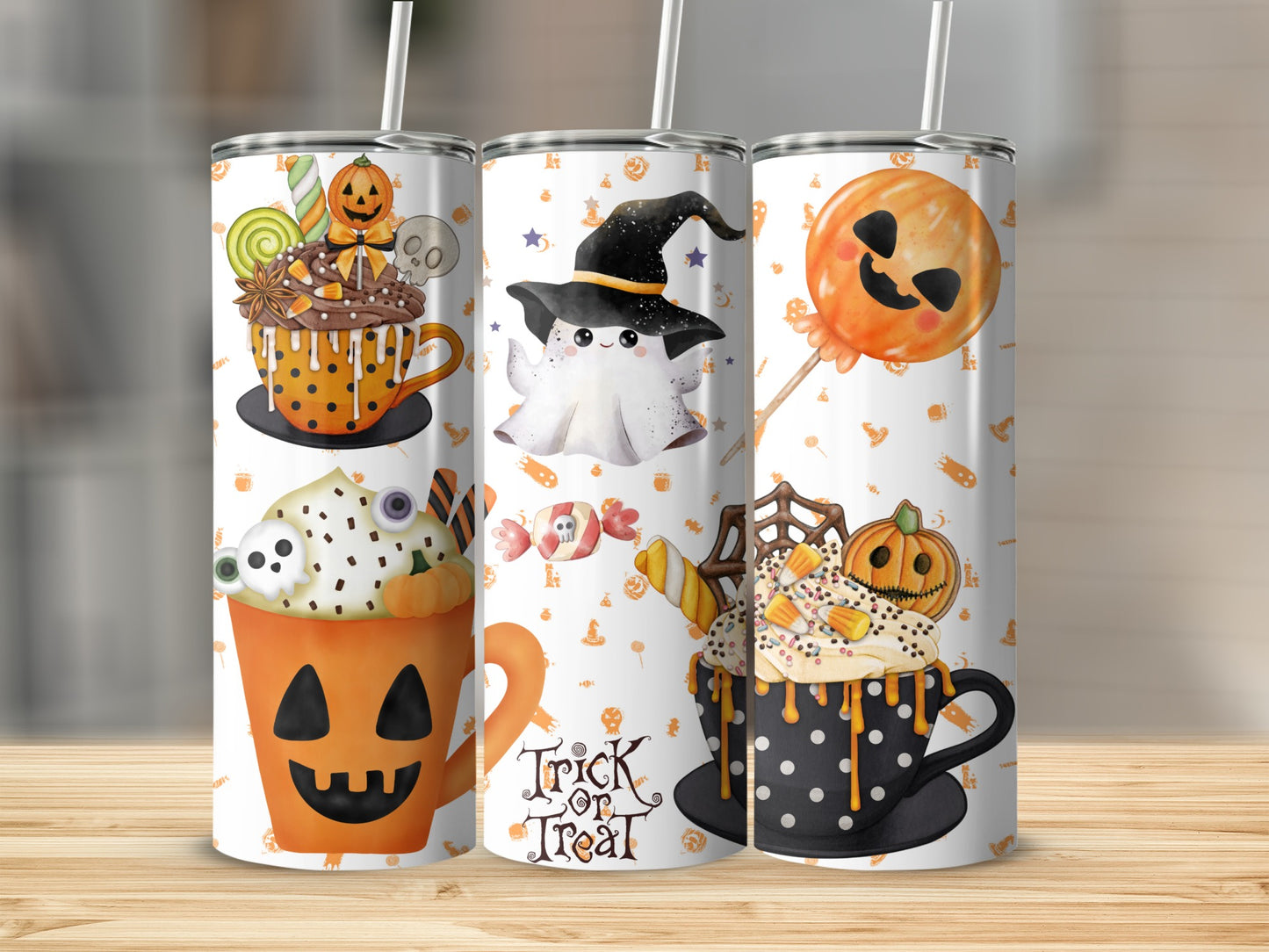 Fun Halloween Themed Tumbler with Cute Ghost Design