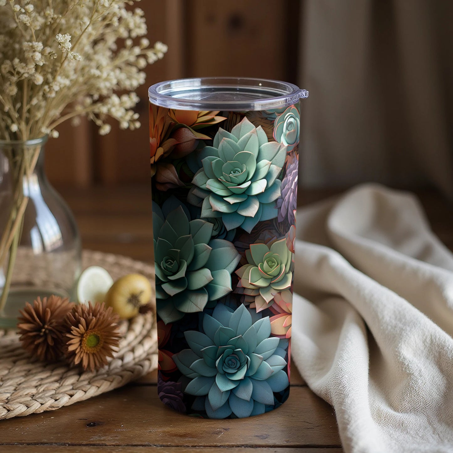 Vibrant Succulent Patterned Insulated Tumbler Product