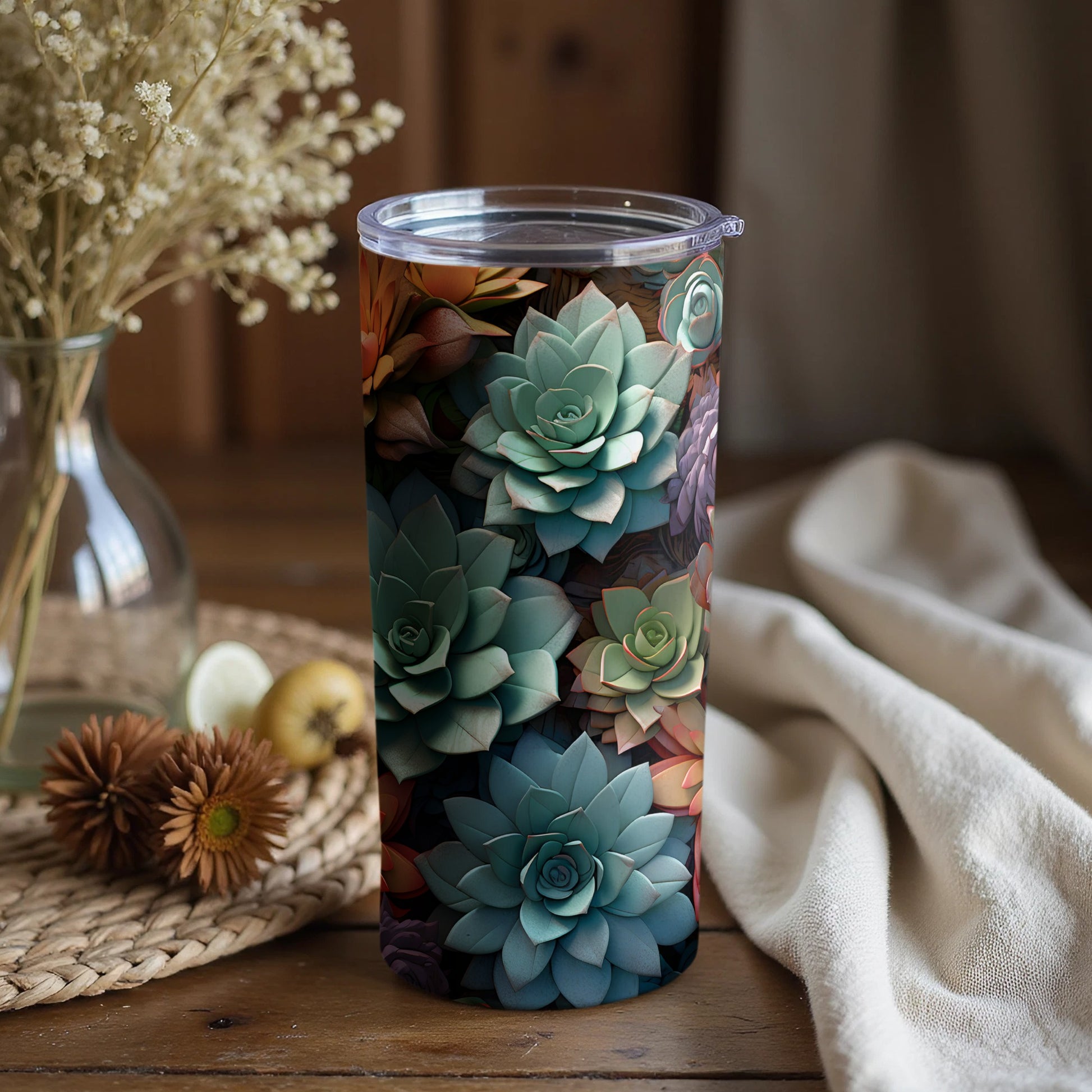 Vibrant Succulent Patterned Insulated Tumbler Product