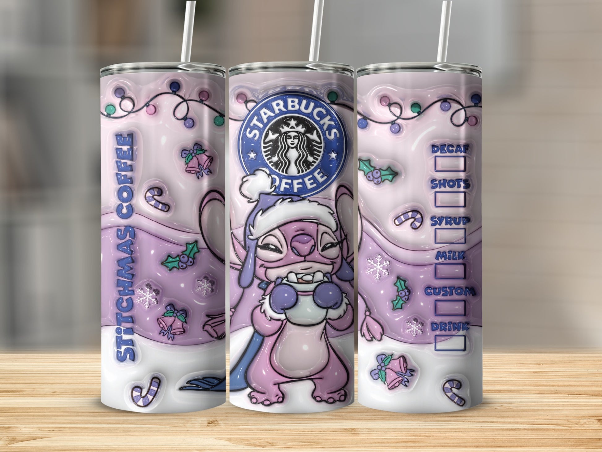 Stitch Christmas Coffee Tumbler with Holiday Designs