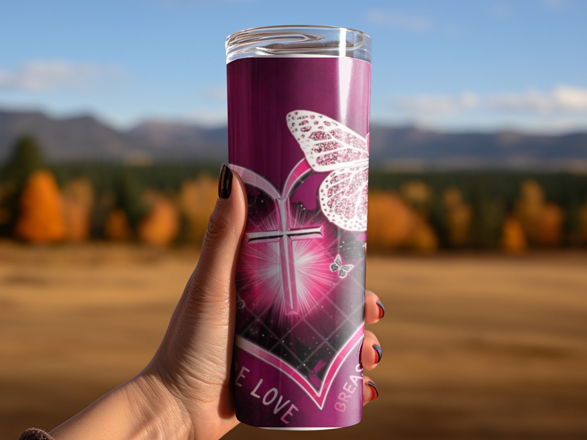 Breast Cancer Awareness Butterfly Cross Tumbler