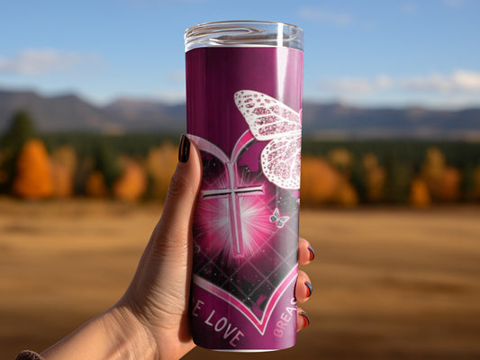 Breast Cancer Awareness Butterfly Cross Tumbler