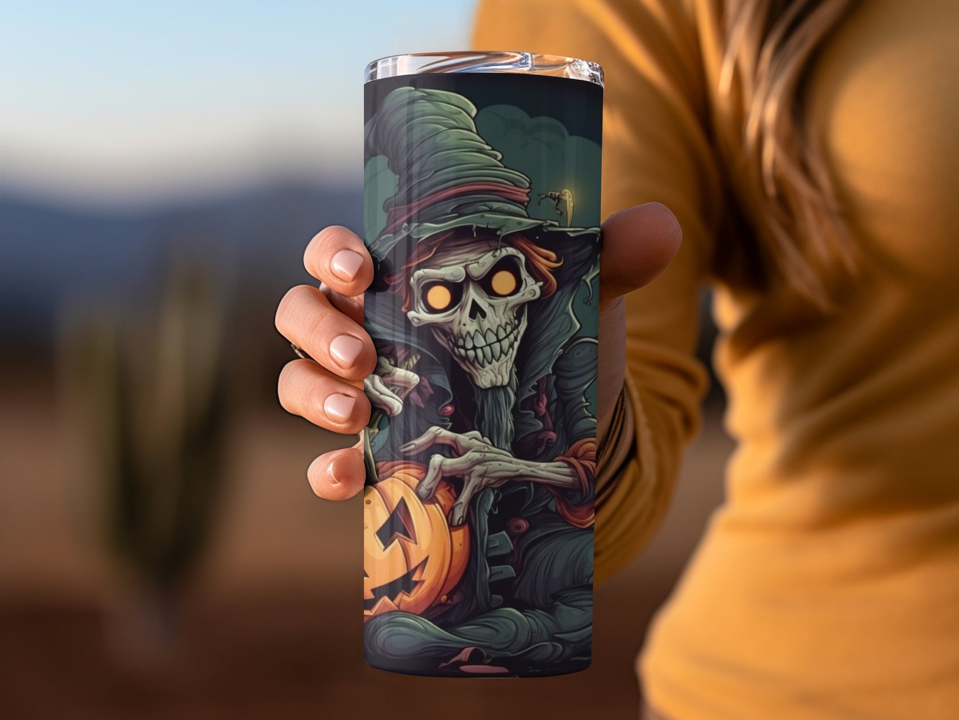 Spooky Witch Skeleton Halloween Theme Tumbler Cup