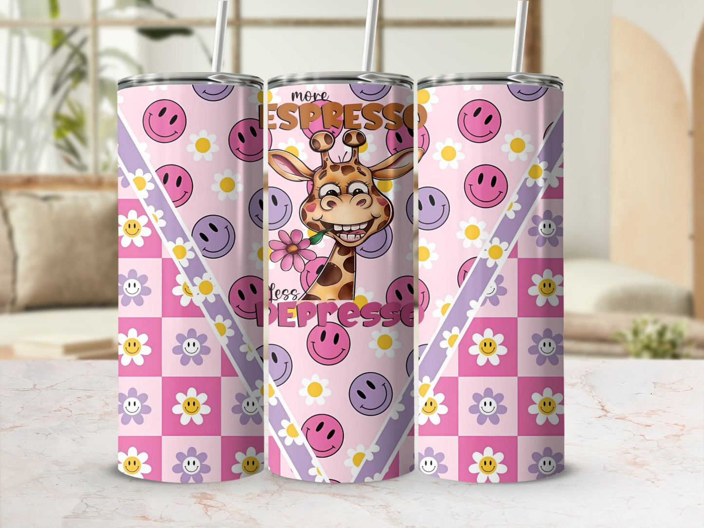 More Espresso Less Depresso Cute Giraffe Tumbler Cup