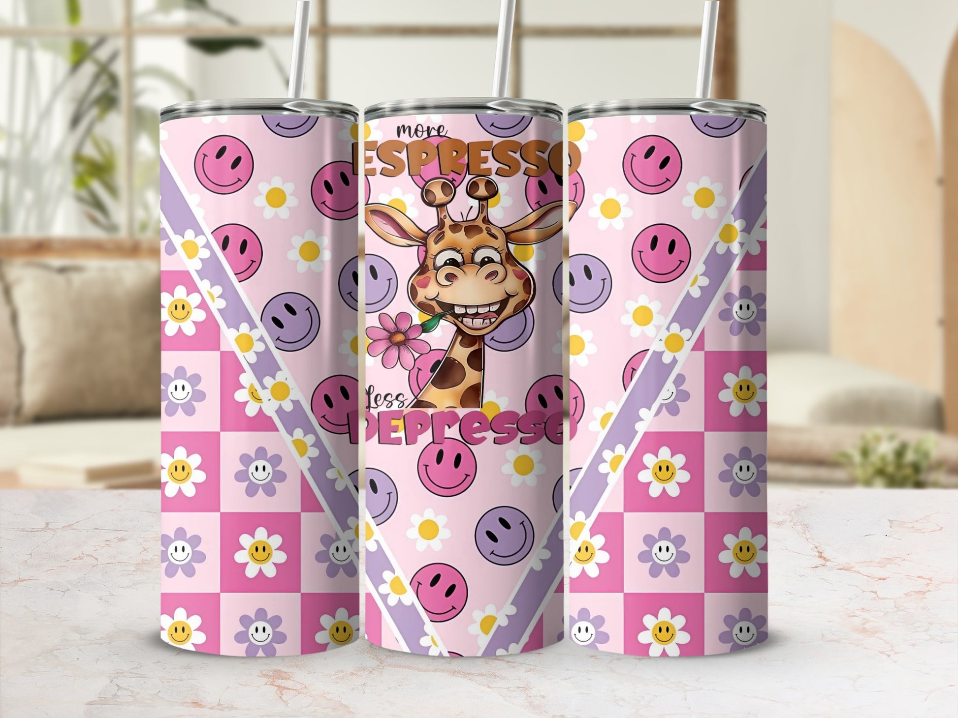 More Espresso Less Depresso Cute Giraffe Tumbler Cup