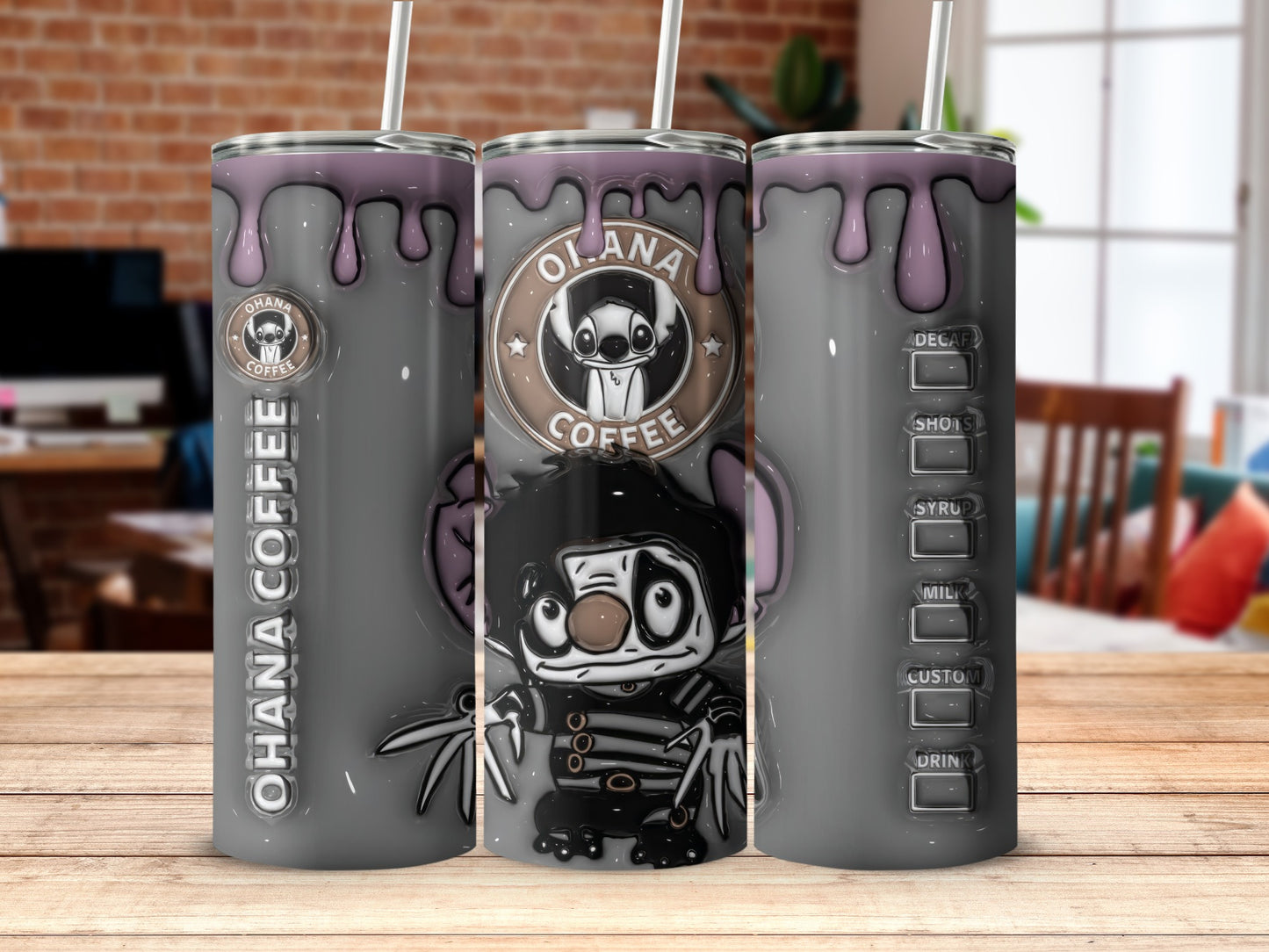 Custom Ohana Coffee Tumbler with Barista Graphic Design