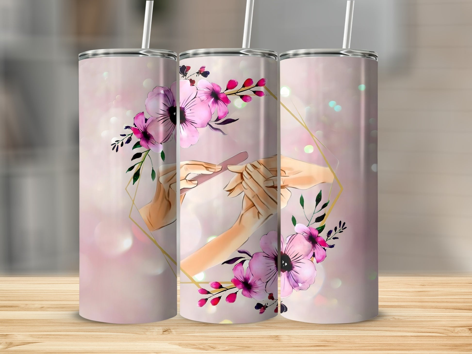 Beautiful Floral Design Pink and Purple Tumbler