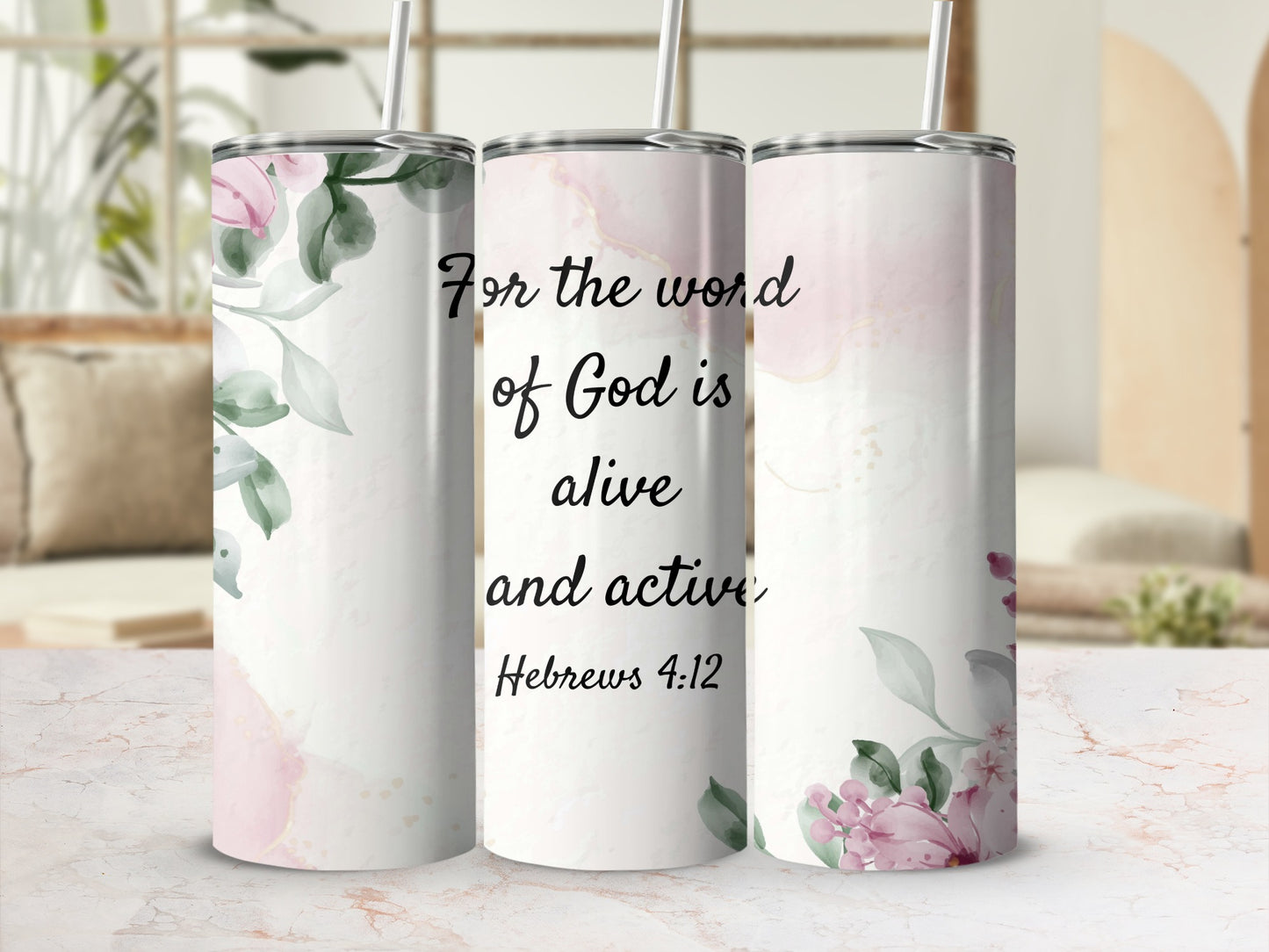 Floral Hebrews 4:12 Insulated Tumbler for Beverages