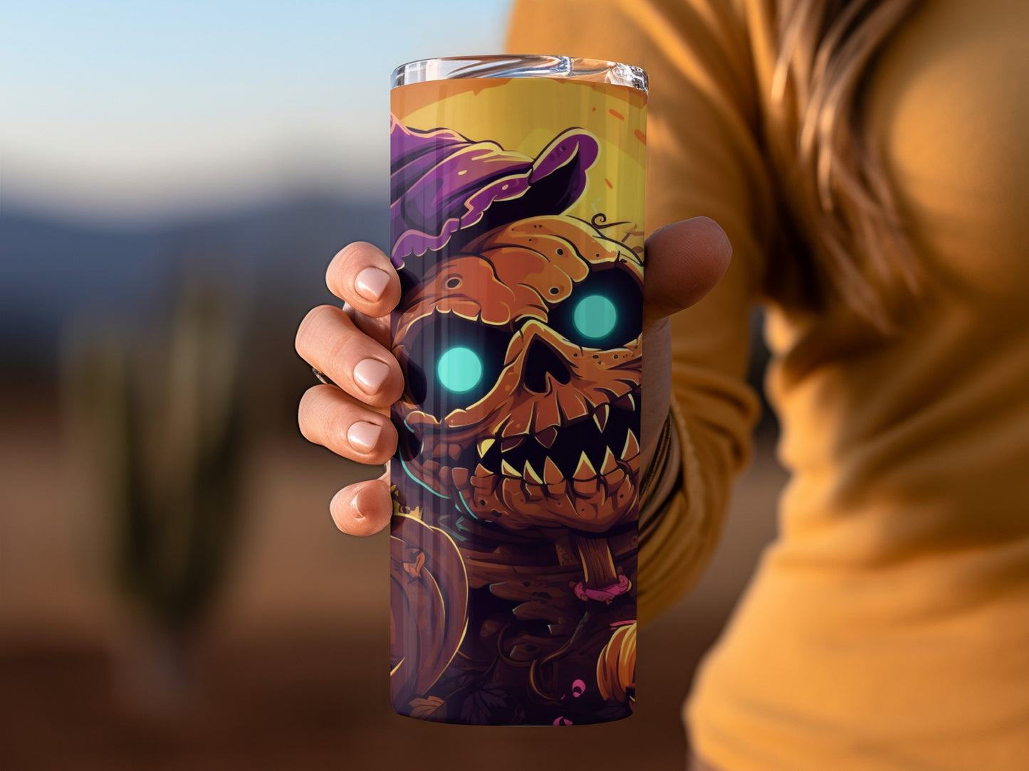 Glowing Skull and Pumpkin Halloween Travel Mug