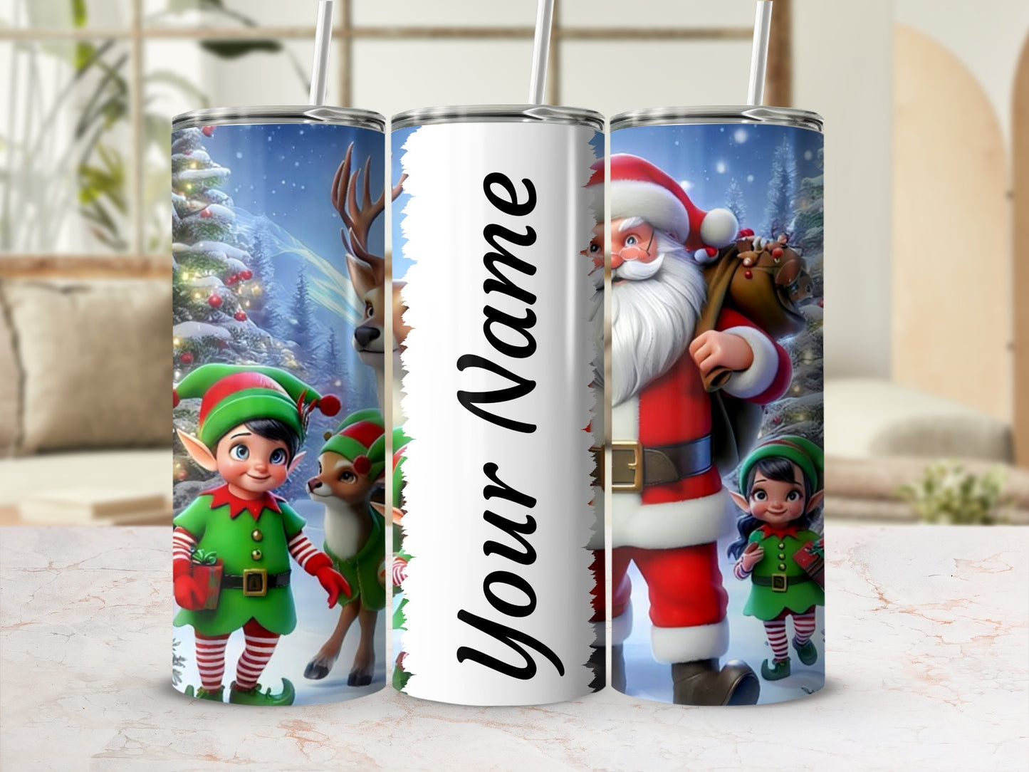 Personalized Christmas Elf and Santa Skinny Tumbler