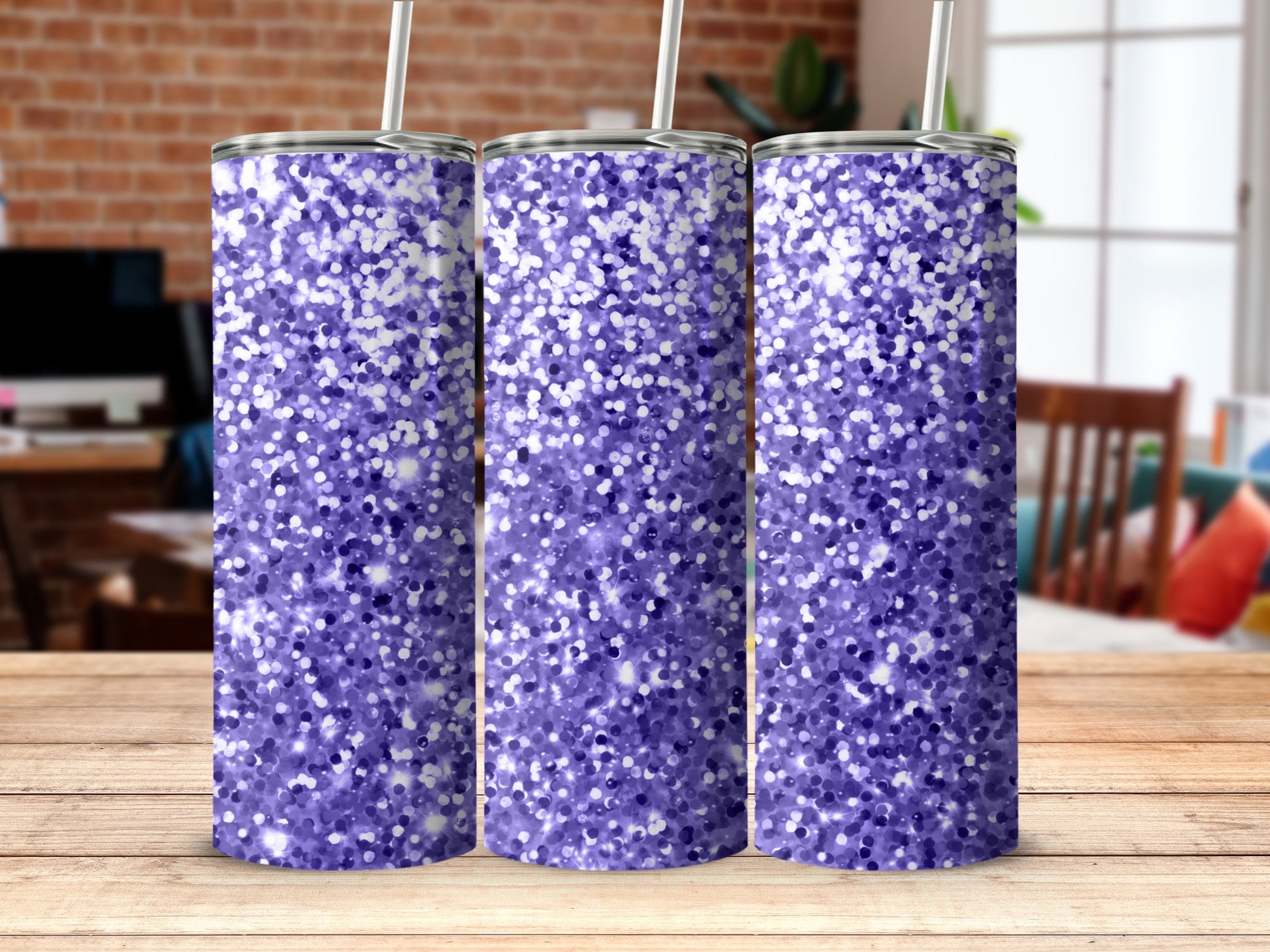 Purple Glitter Tumbler Sparkling Design Drinkware