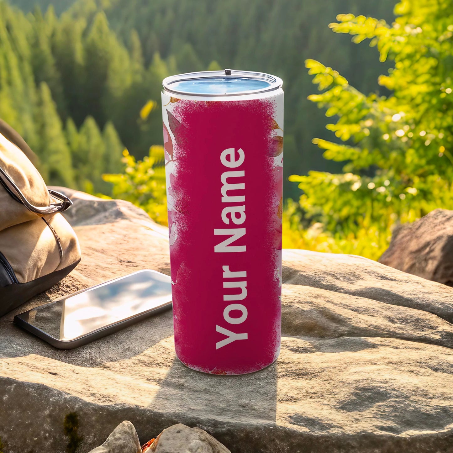 Customizable Pink Travel Tumbler Perfect for Outdoors