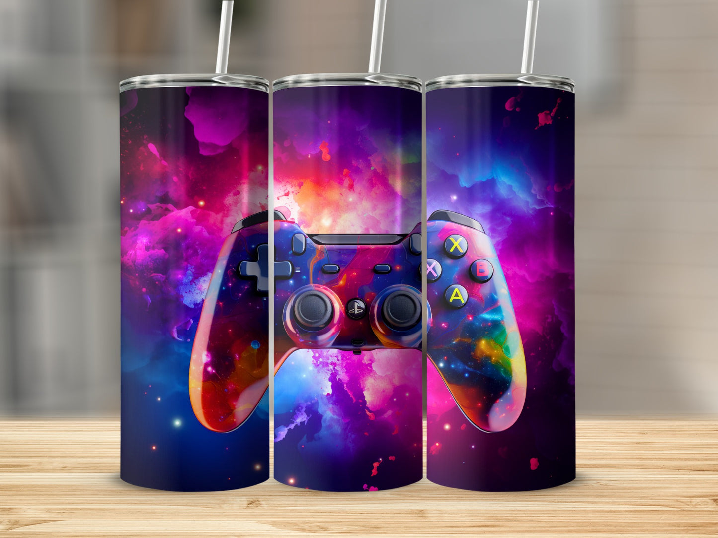 Colorful Video Game Controller Space-Themed Tumbler