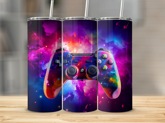 Colorful Video Game Controller Space-Themed Tumbler