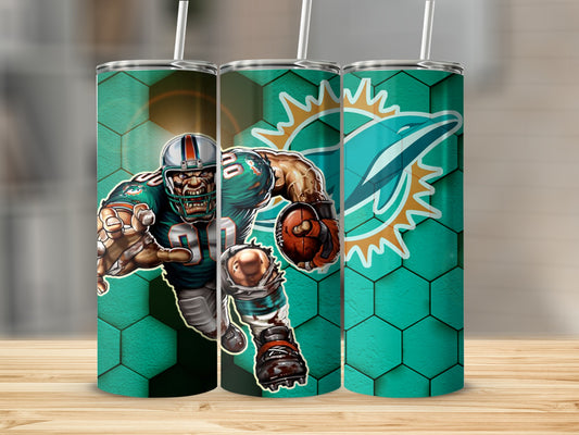 Miami Football Player Logo Teal Hexagons Background Tumblers