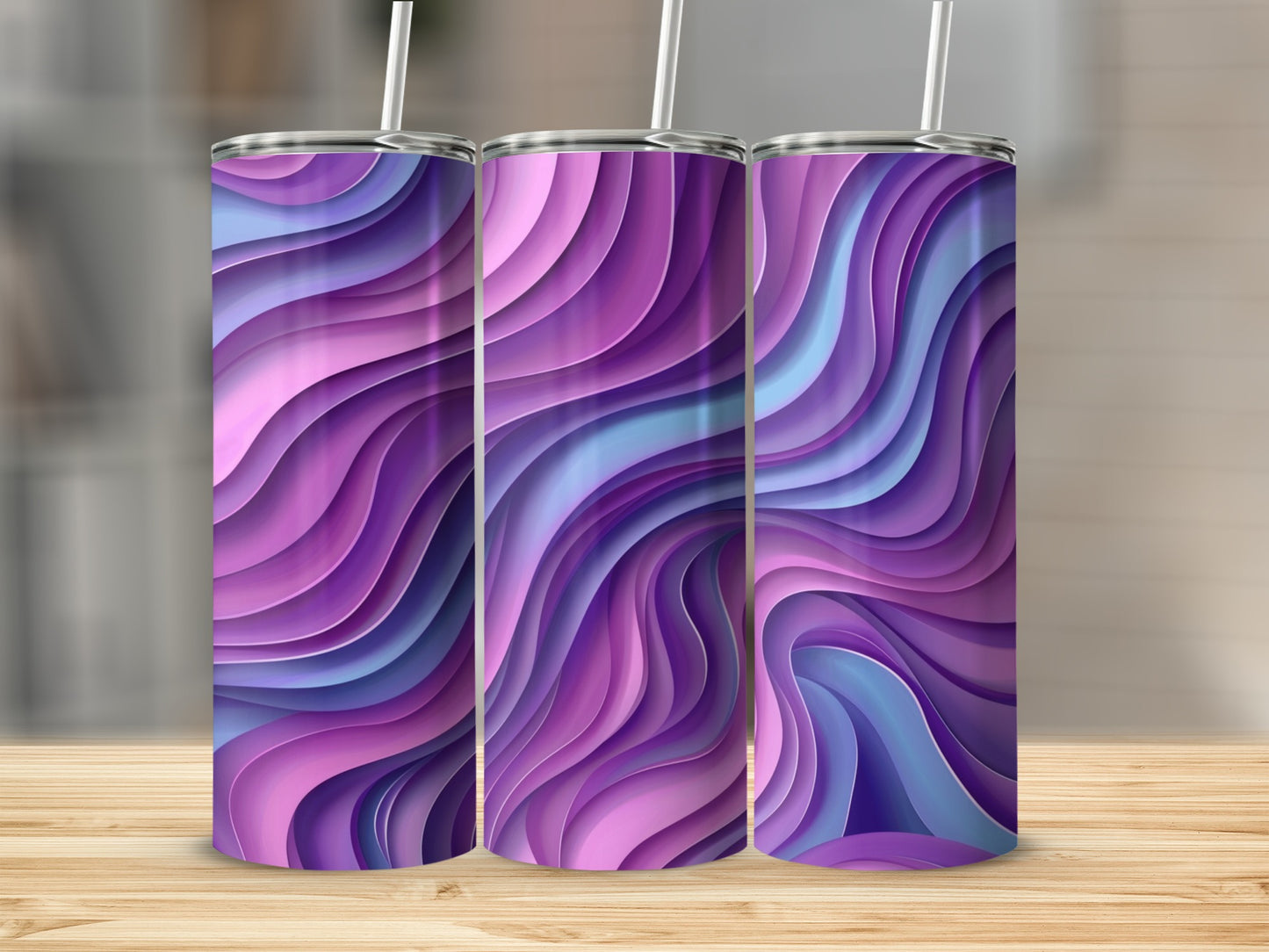 Abstract 3D Wave Pattern Purple and Blue Tumbler