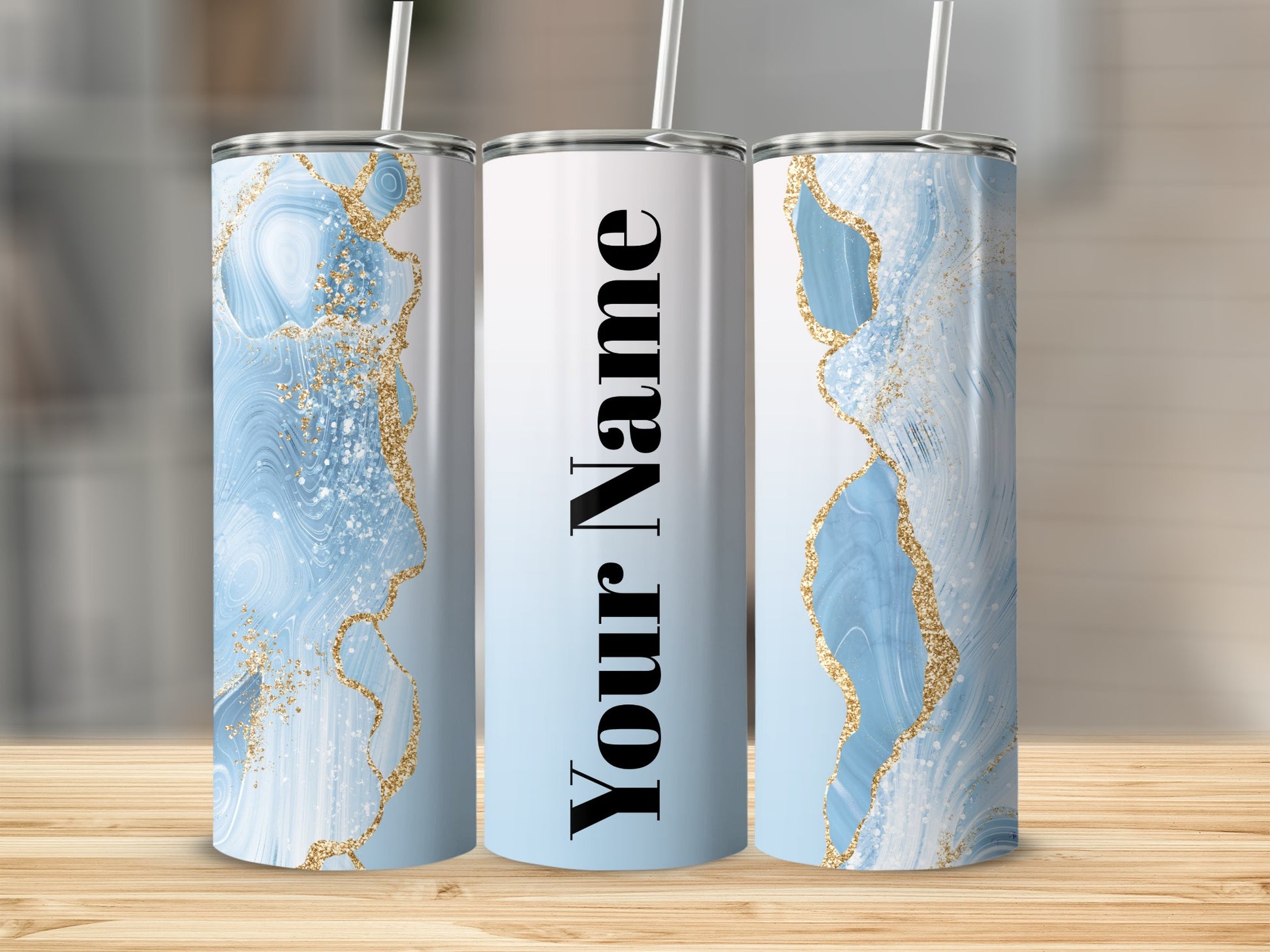 Custom Blue Marble Design with Gold Accent tumbler