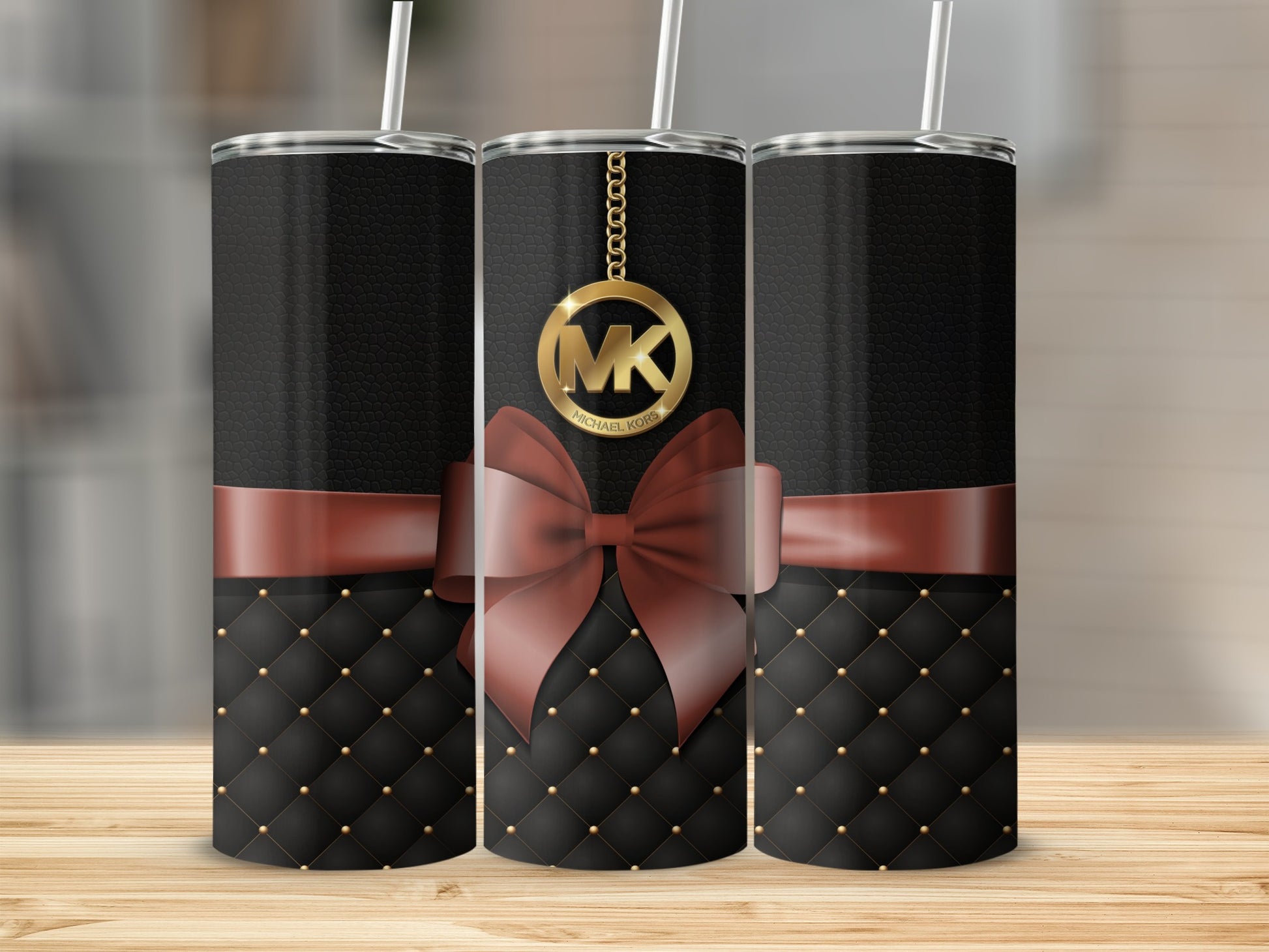Black Quilted Pattern Tumbler with Red Bow for Gifts