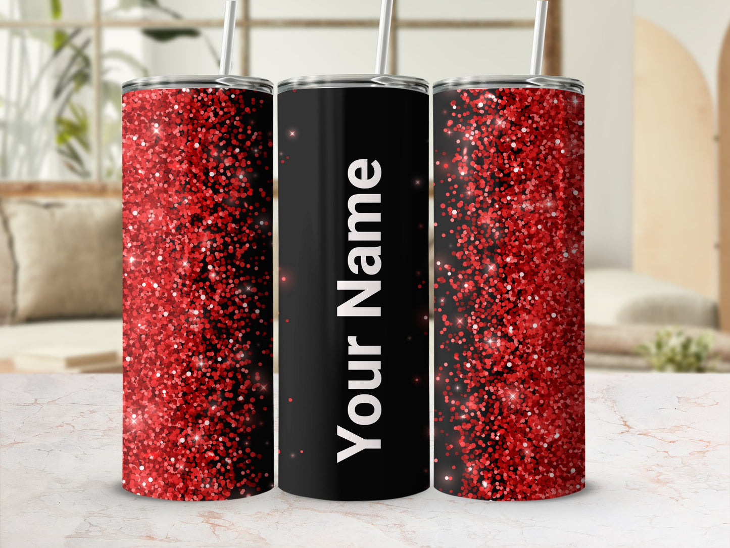Personalized Red Glitter Customizable Tumbler Cup