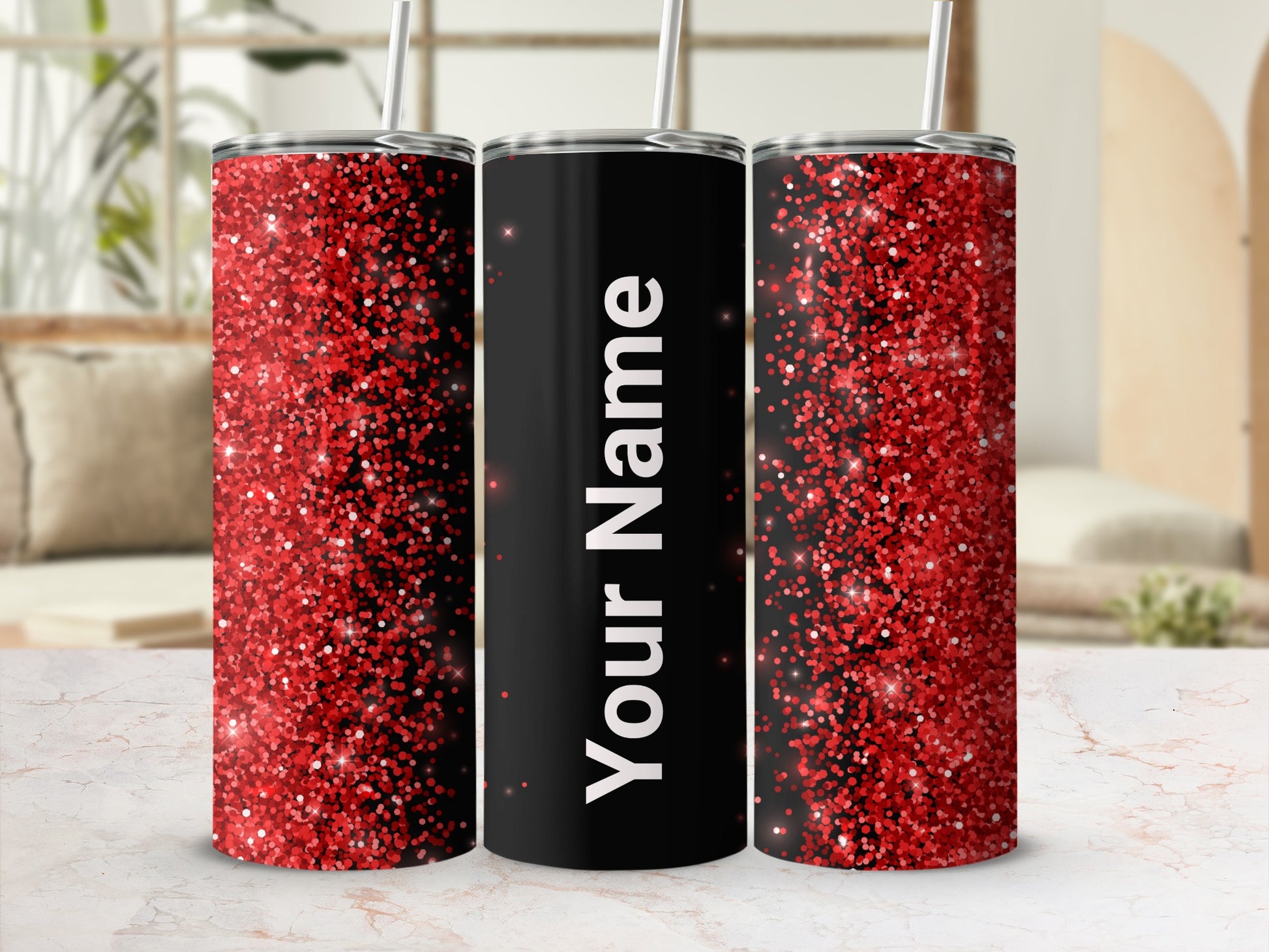 Personalized Red Glitter Customizable Tumbler Cup
