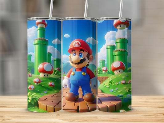 Vibrant Mario and Toadstools Scene Tumbler Cup