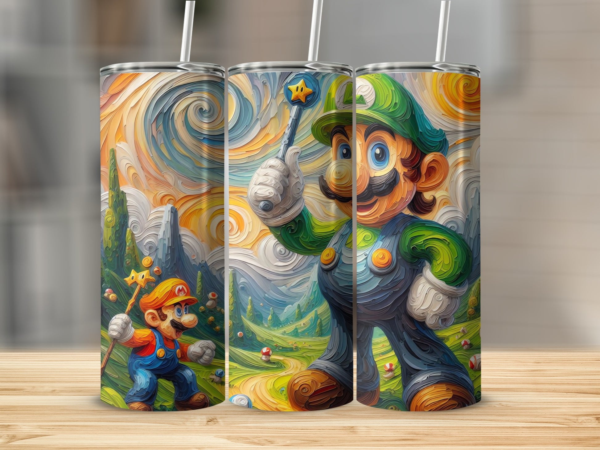Colorful Mario and Luigi Artwork Tumbler Product