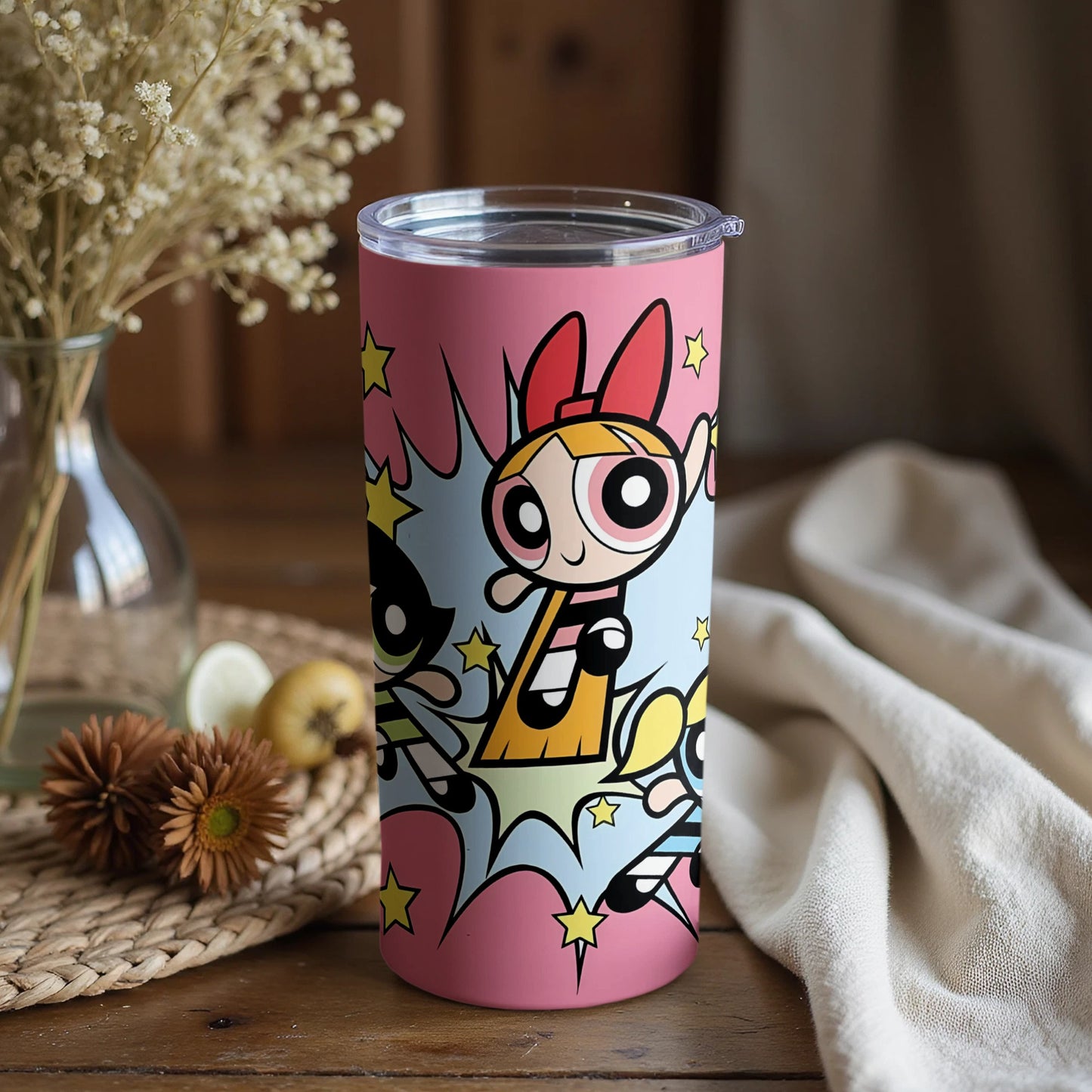 Vibrant Cartoon Character Tumbler with Lid for Fans