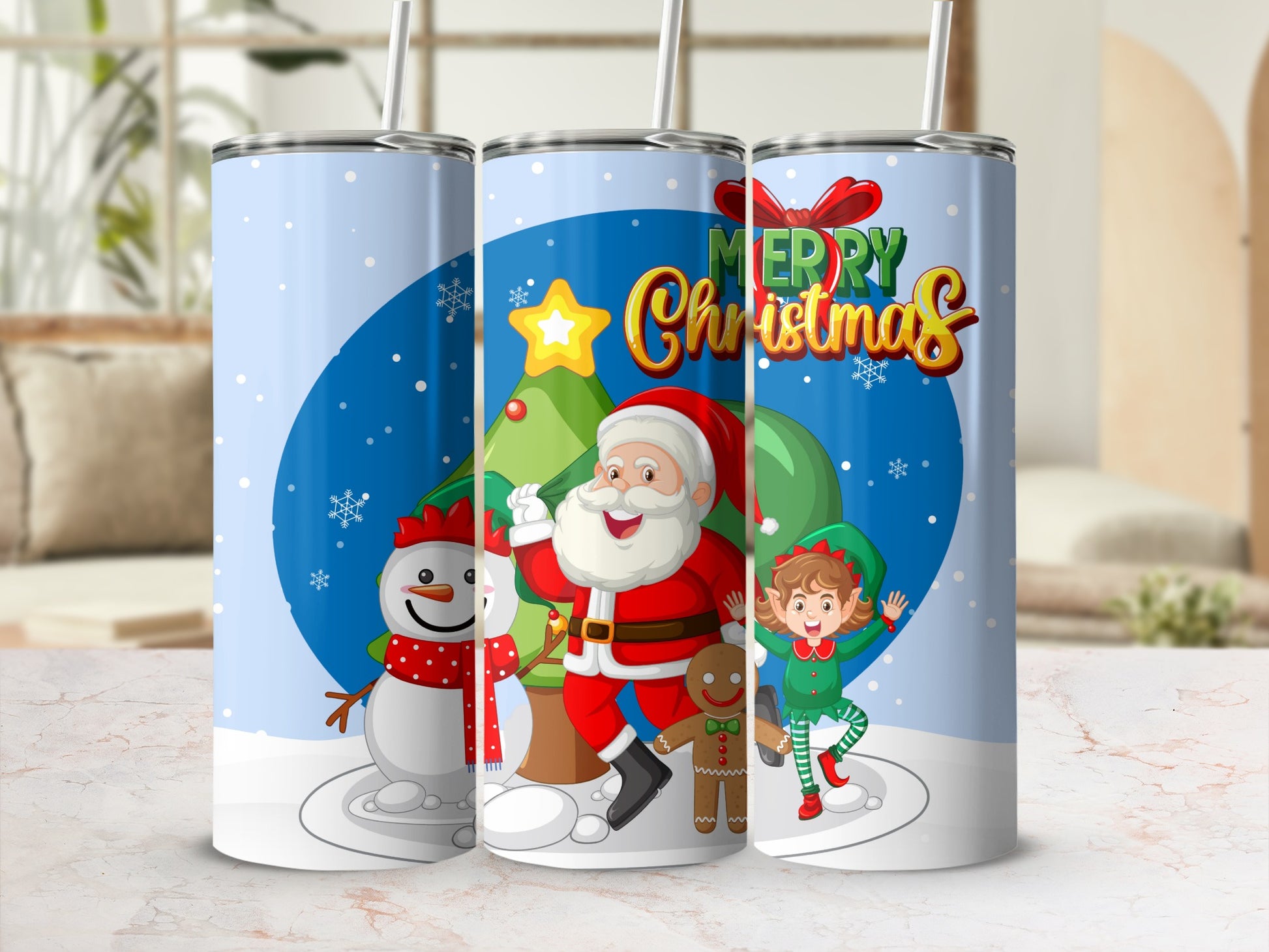 Festive Christmas Santa and Friends Tumbler Design