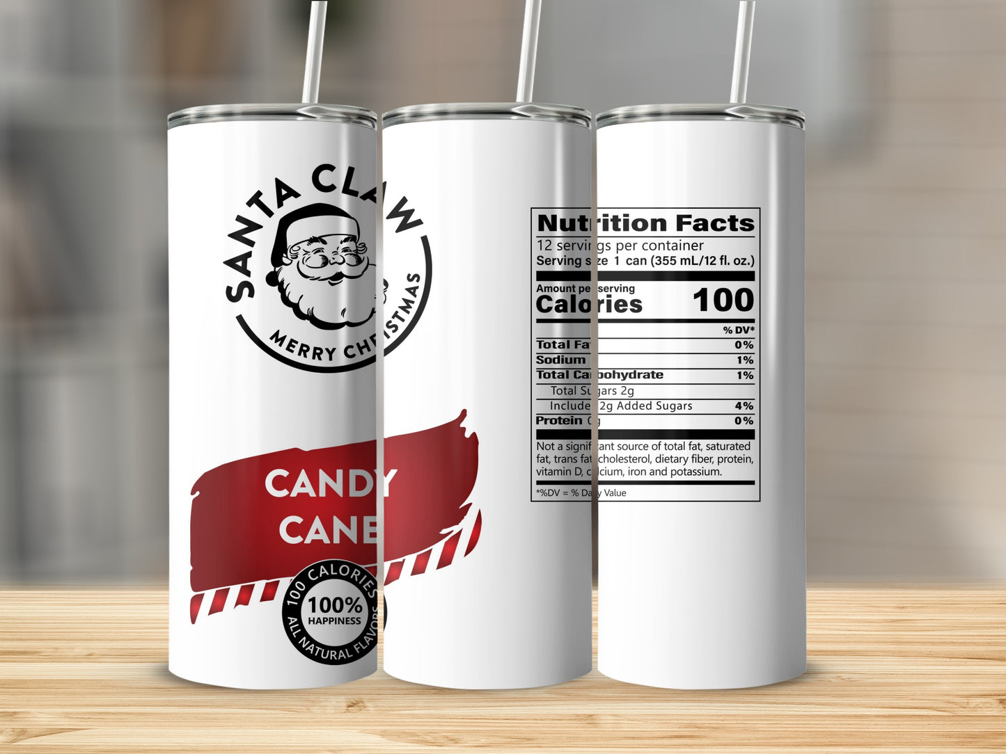 Santa Claw Candy Cane Christmas Calories 100 Happiness tumbler