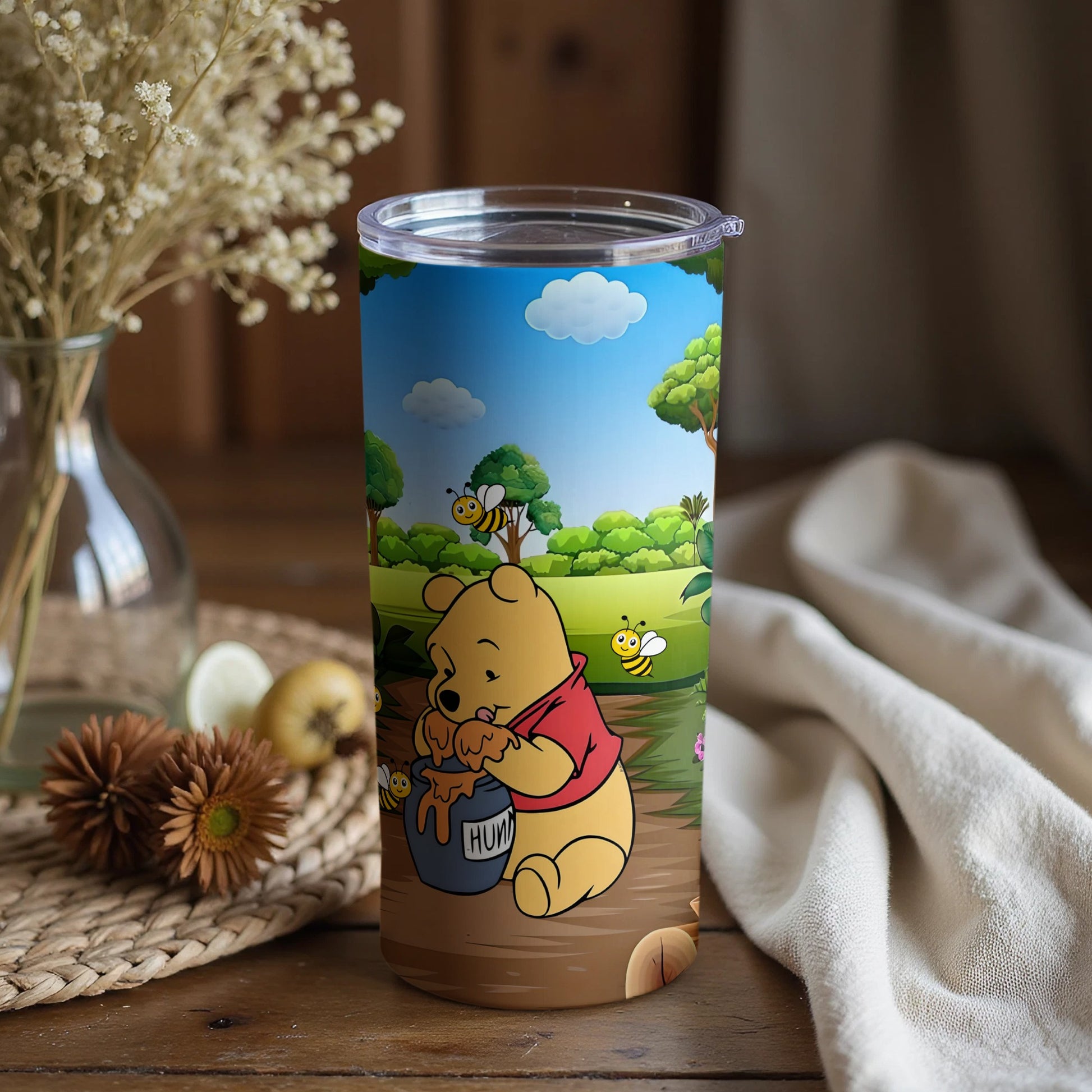 Winnie the Pooh Tumbler with Honey and Bumblebees Design