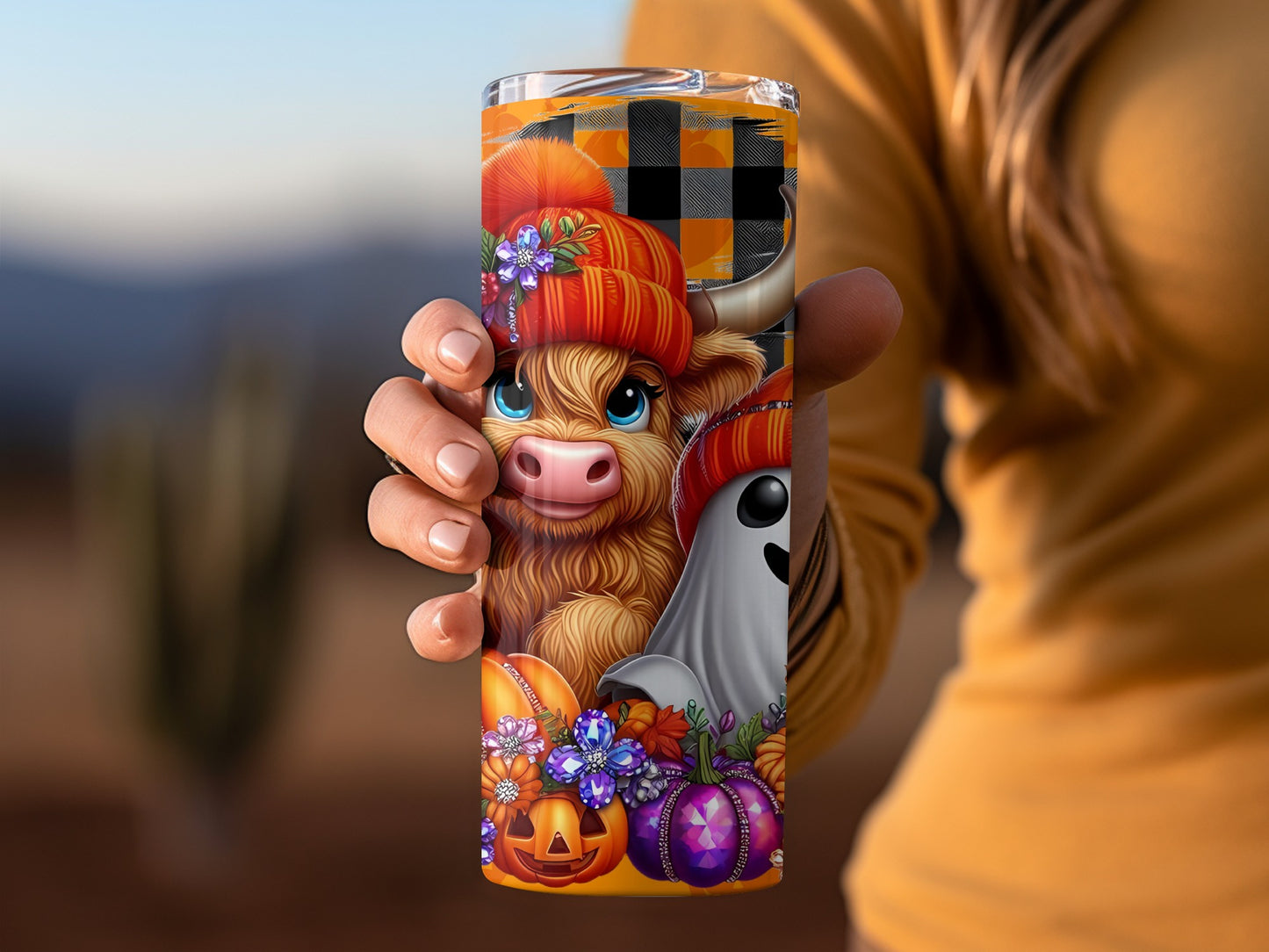 Cute Autumn Cow and Ghost Halloween Design Tumbler