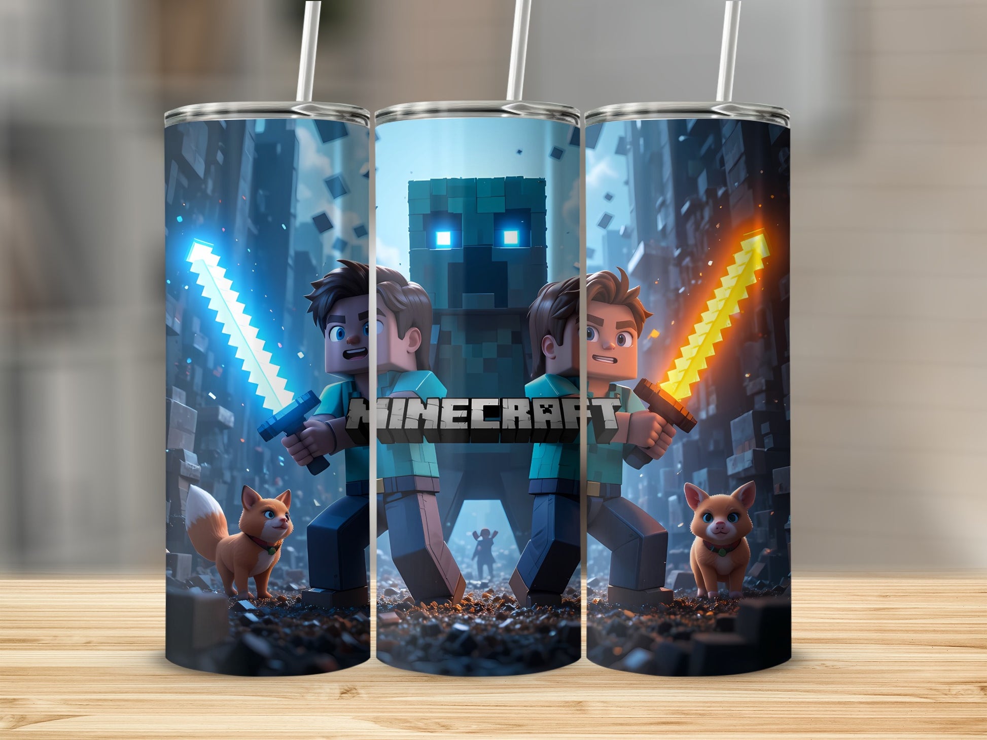 Minecraft Themed Tumblers with LED Swords Design