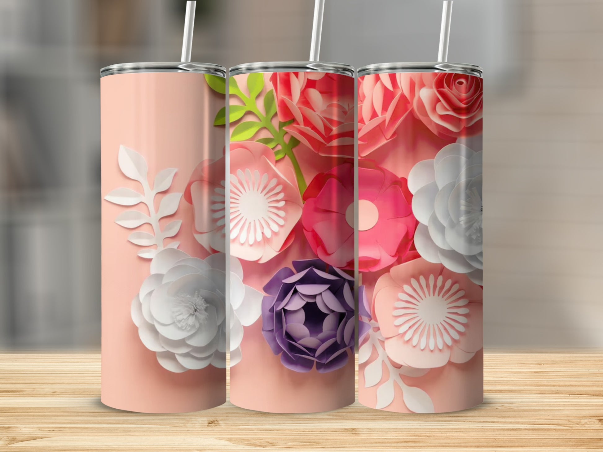 Floral Patterned Double-Wall Insulated Tumbler