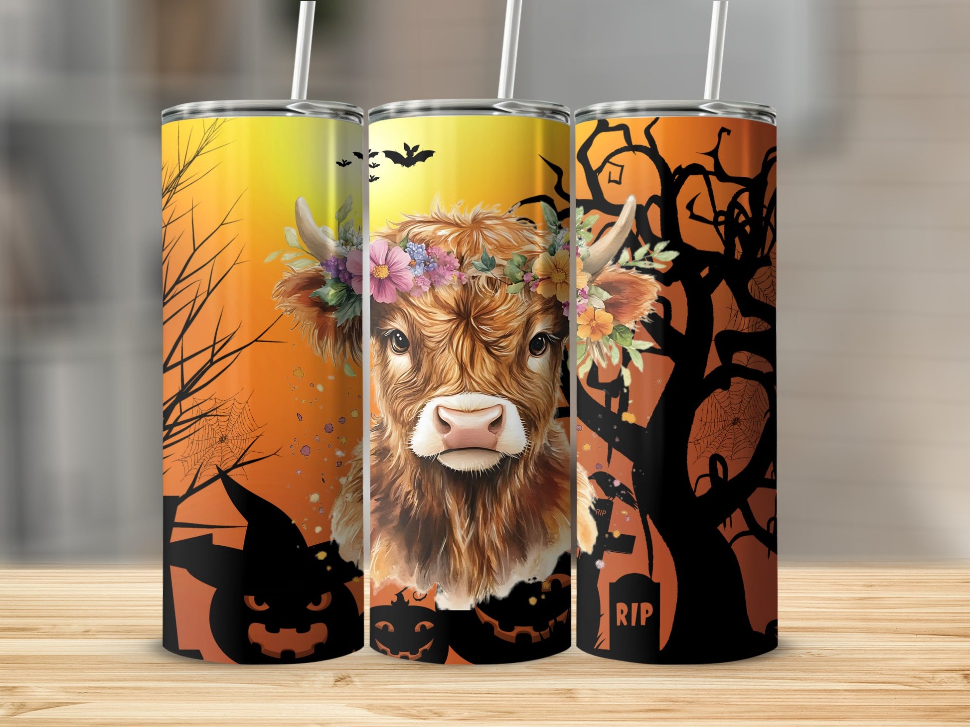 Halloween Highland Cow Design Tumbler for Fall Beverage