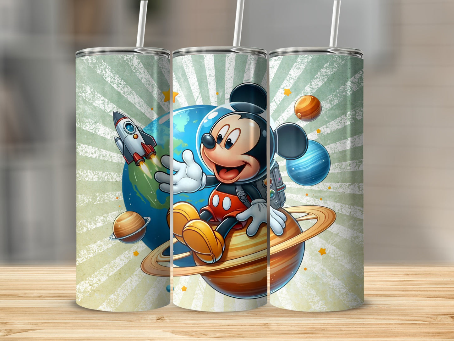 Cartoon Mouse Spaceship Planet Design Tumbler