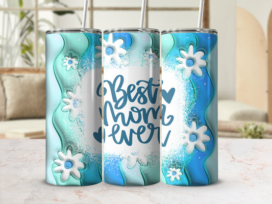 Best Mom Ever Floral Blue and White Travel Tumbler
