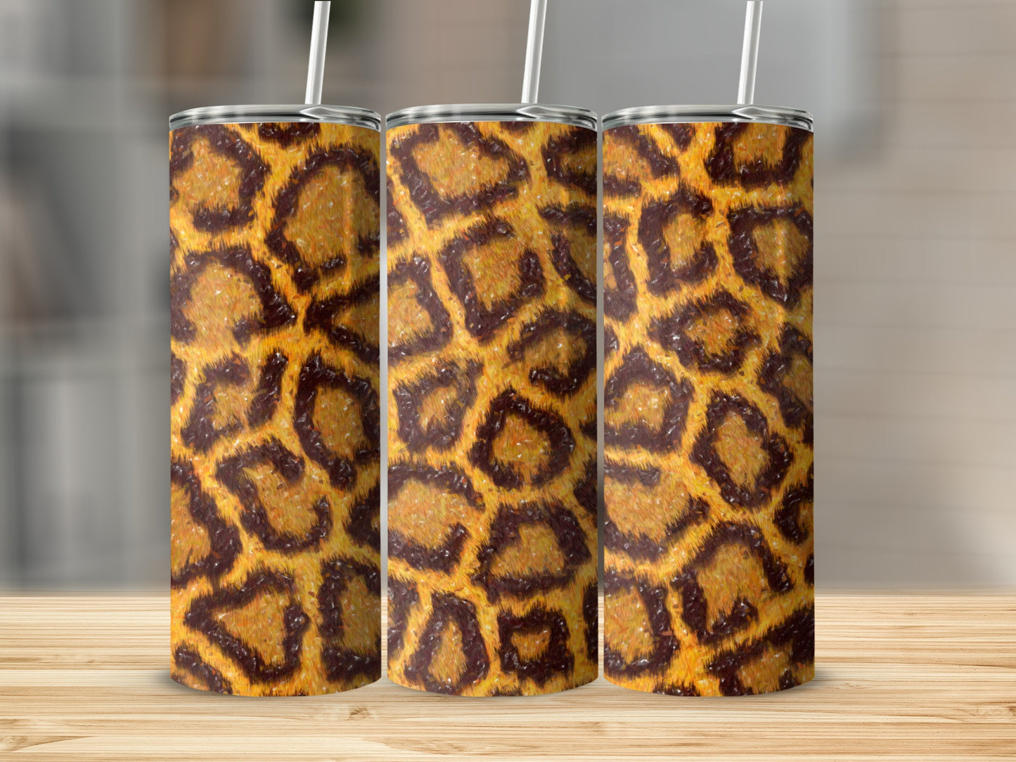 Leopard Print Tall Reusable Tumbler with Straw
