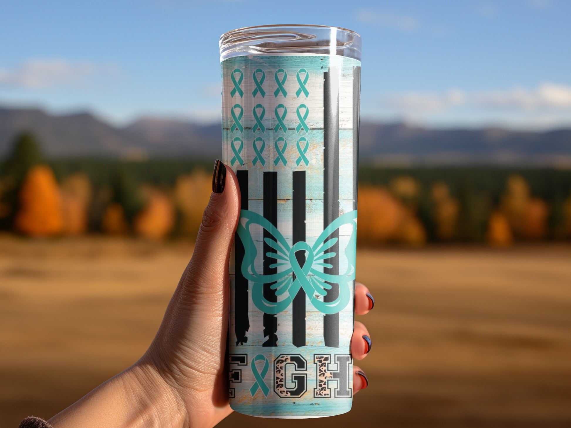 Teal Butterfly Ribbon Fight Tumblers Awareness Drinkware