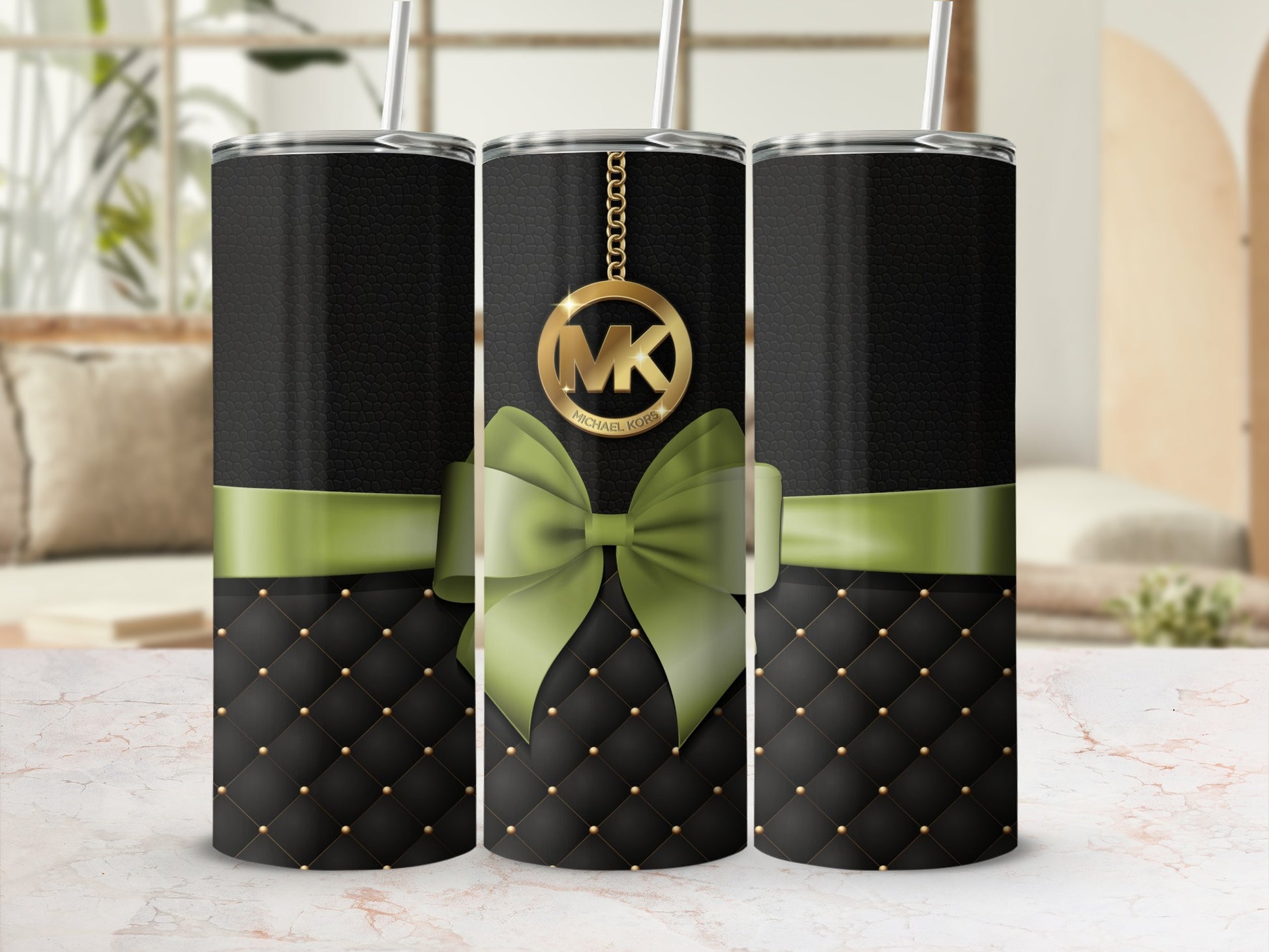 Stylish Black and Green Tumbler with Gold Accents