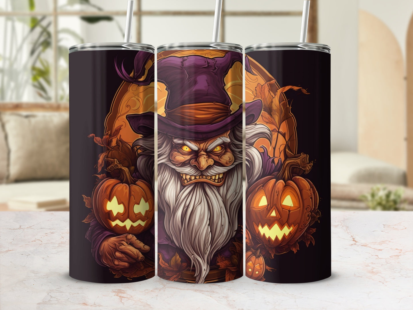 Spooky Witch and Pumpkin Halloween Tumbler Cup