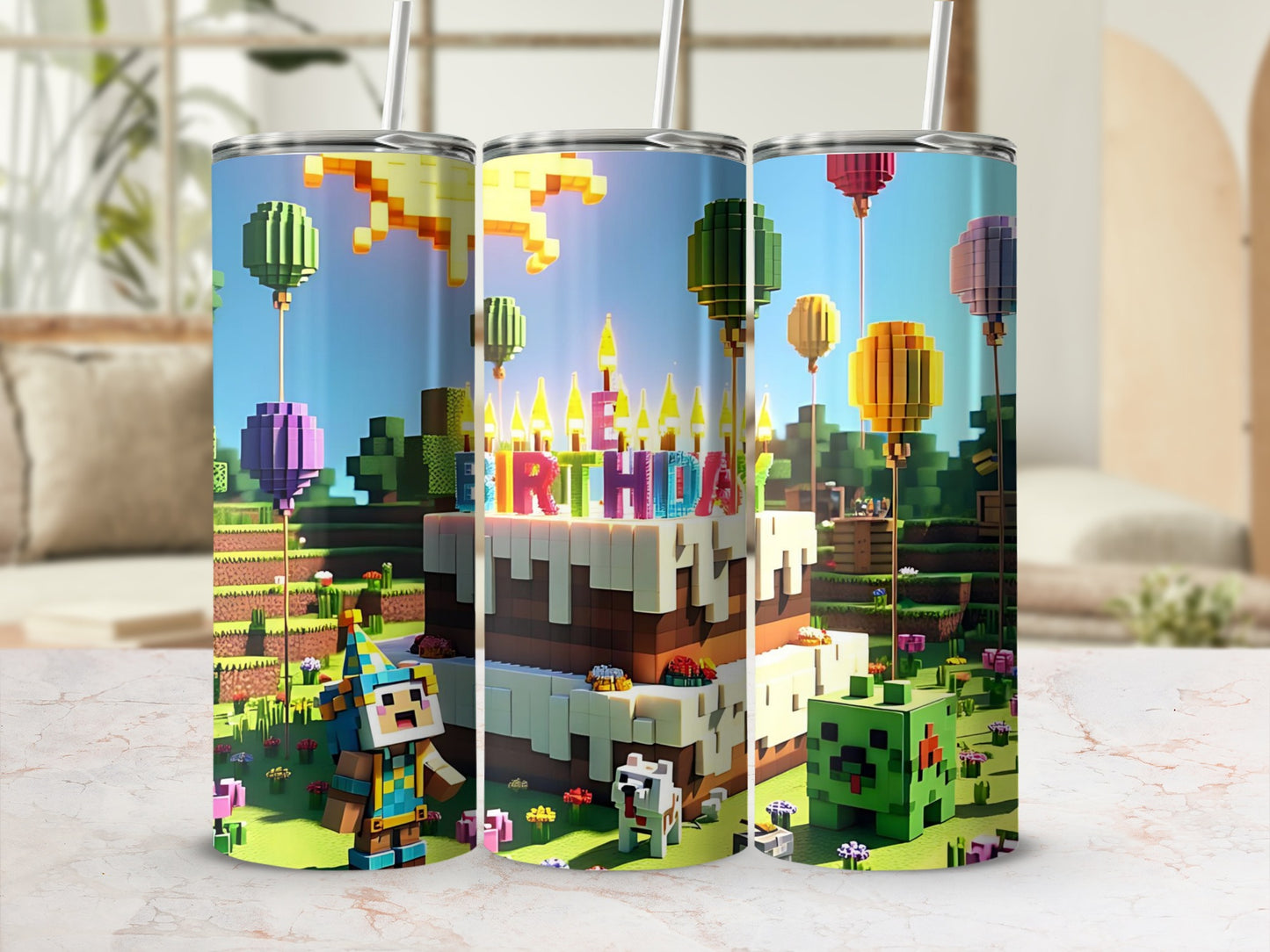 Block World Birthday Surprise Design Tumbler Set