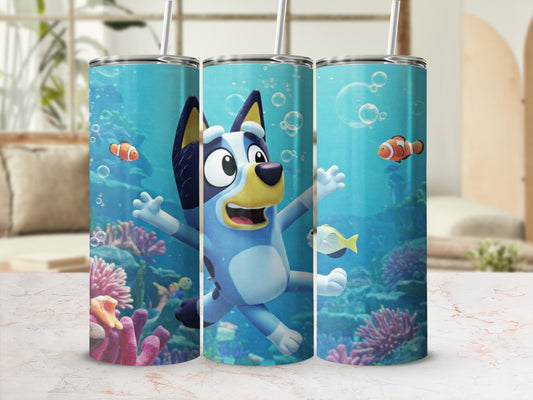 Cartoon Character Swimming with Fish Tumbler Cup