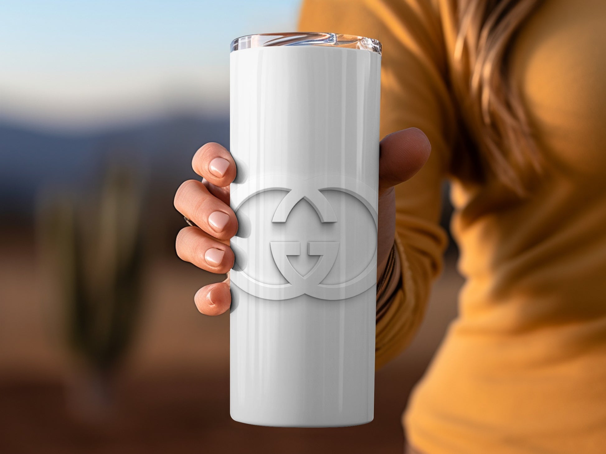 Stylish Double G White Insulated Travel Mug Cup