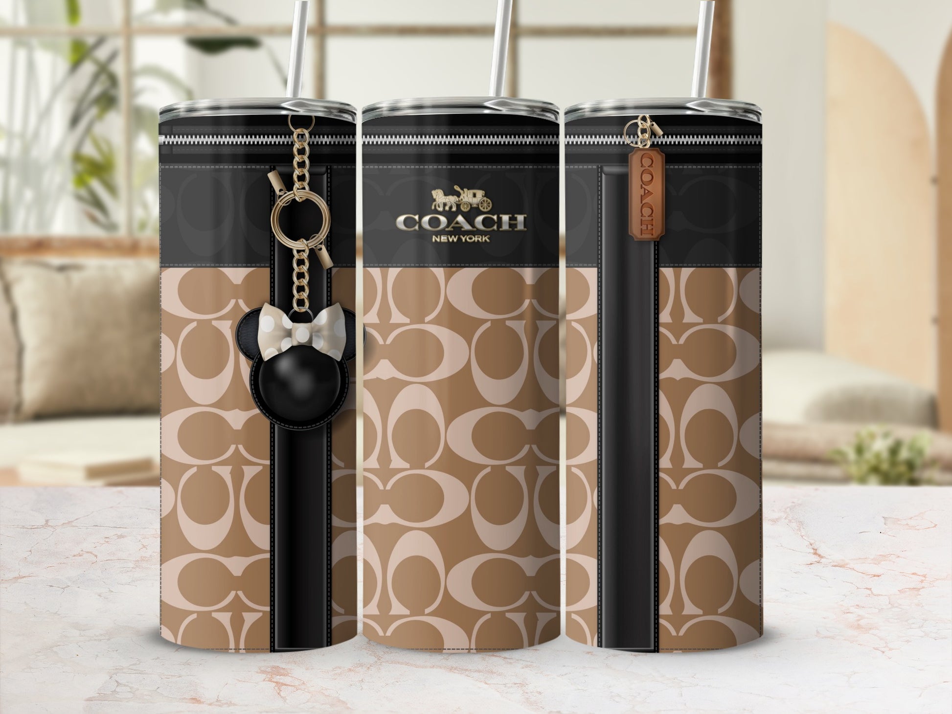 Stylish Coach New York Tumbler with Zipper and Chain Design