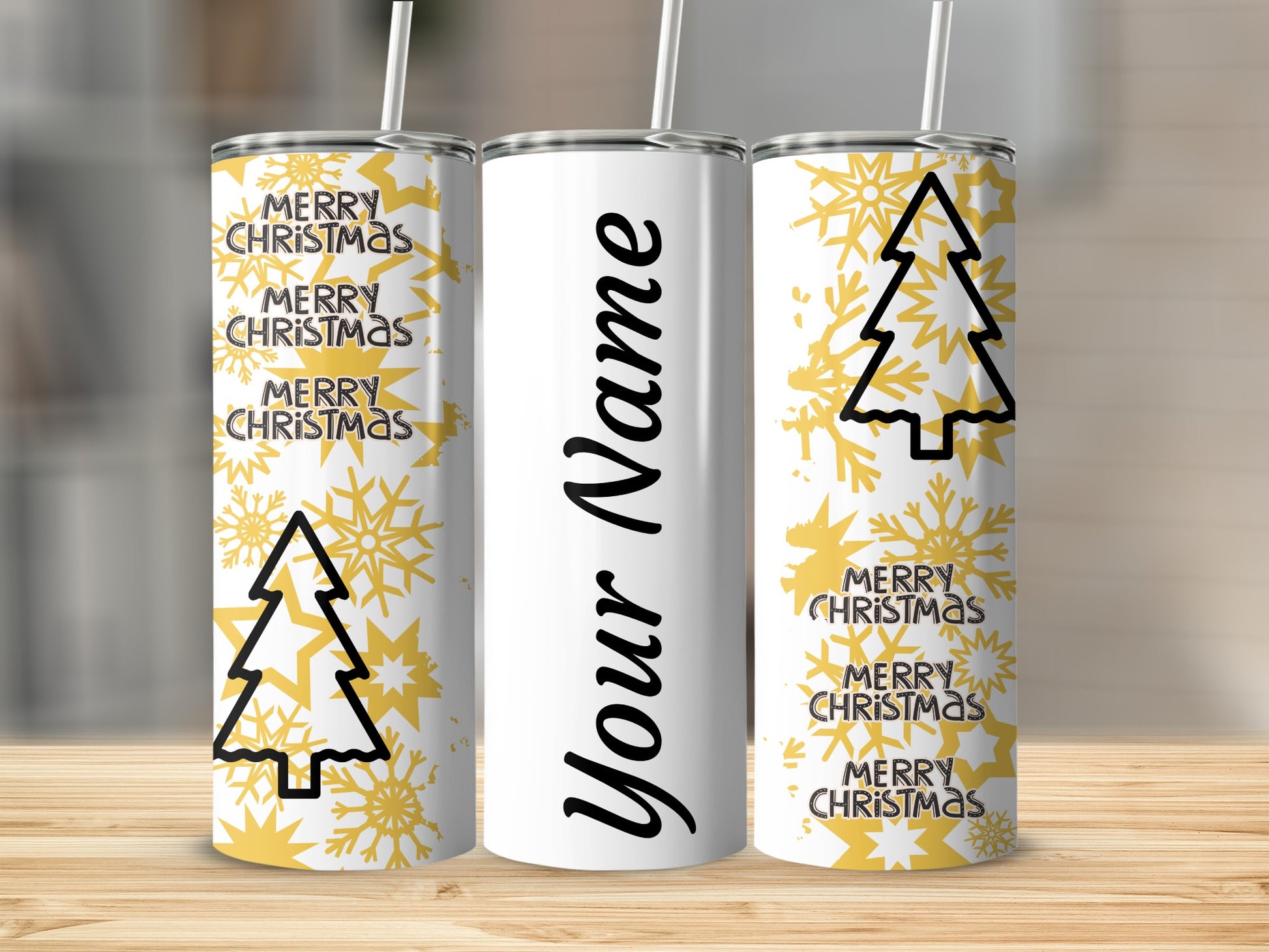 Personalized Merry Christmas Tumbler with Straw Flask