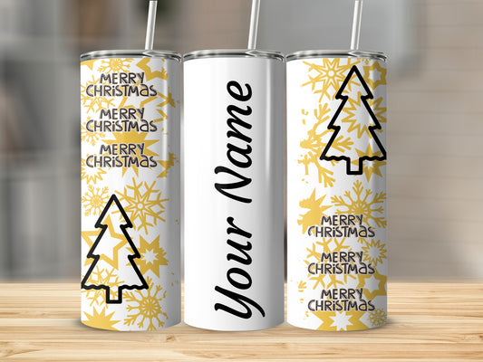 Personalized Merry Christmas Tumbler with Straw Flask