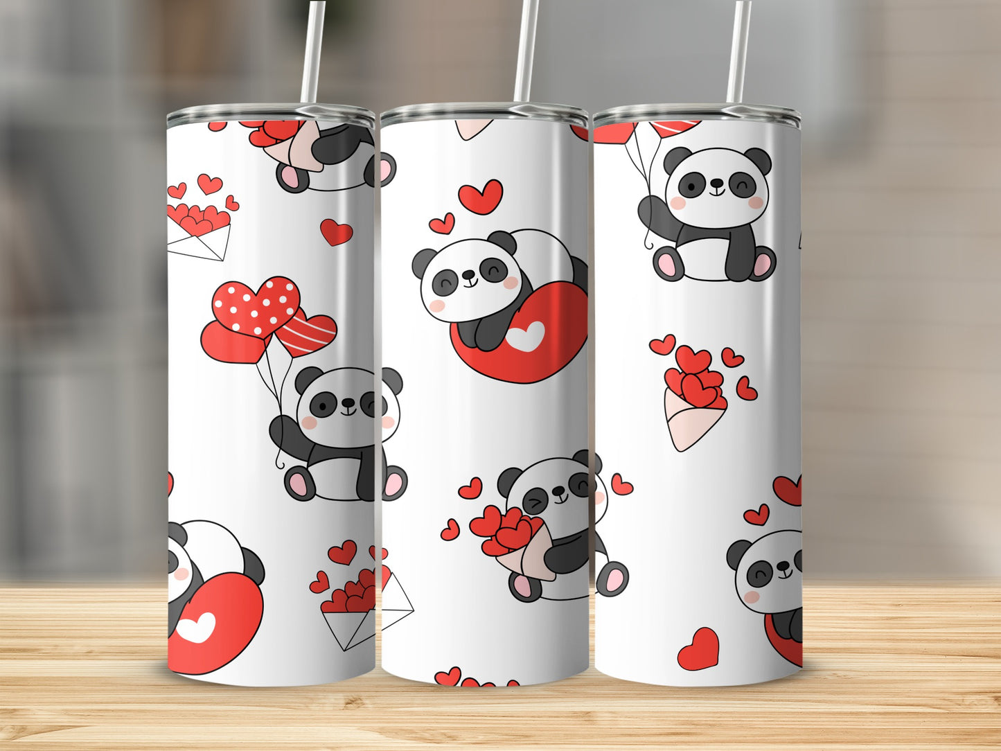 Cute Panda Love Hearts Design Tumbler Product