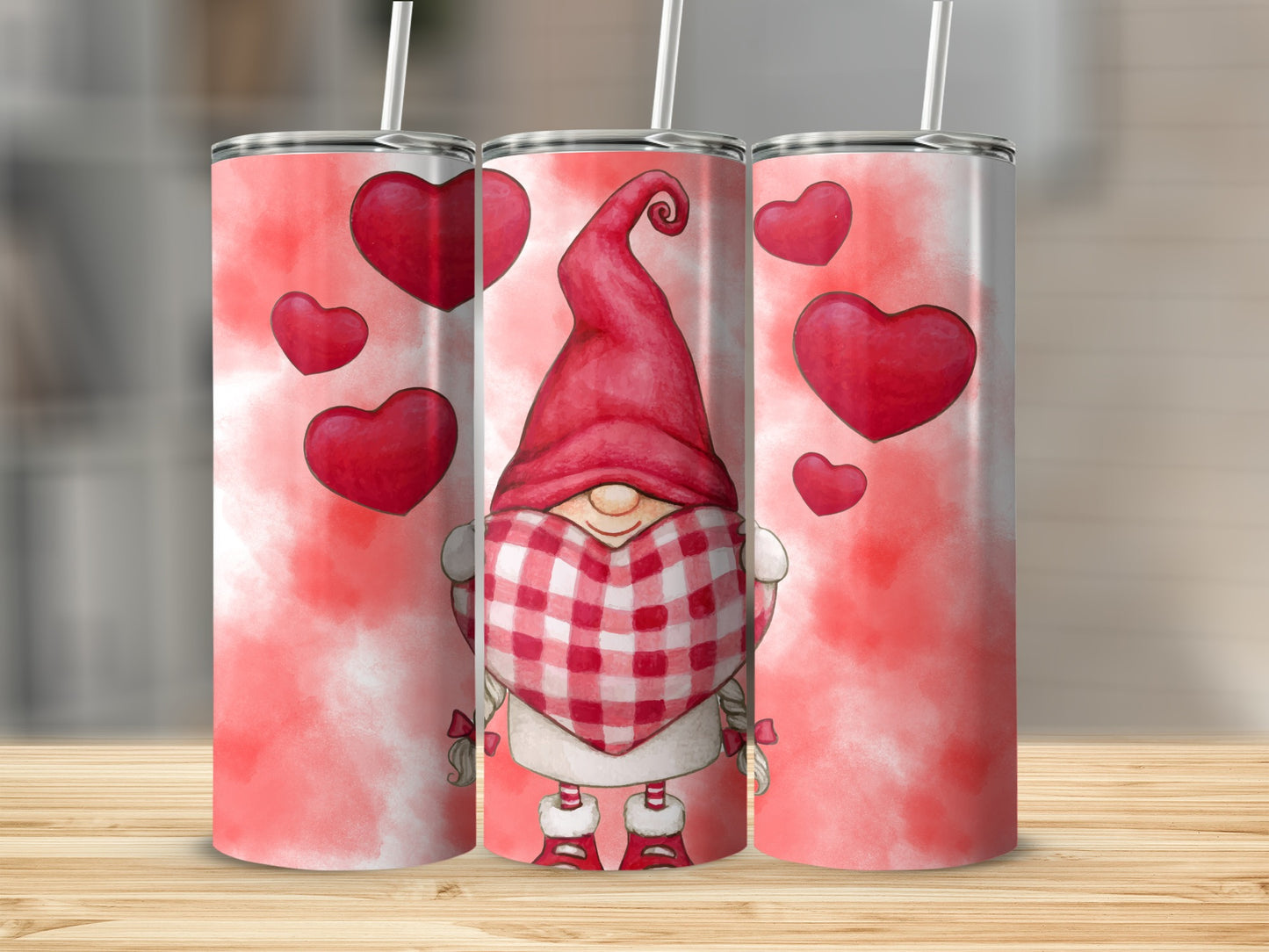 Valentine's Day Gnome with Hearts Tumbler Design