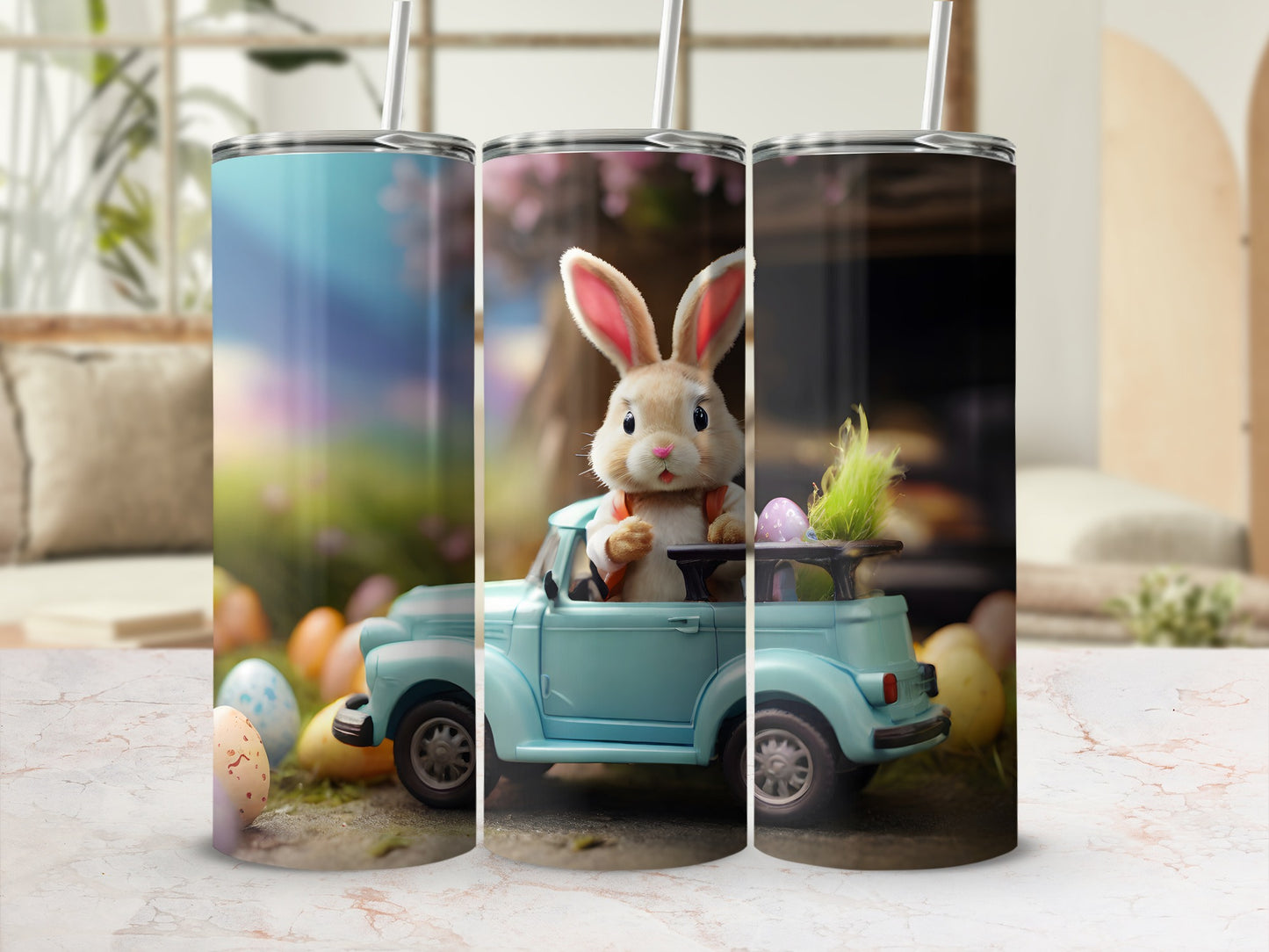 Adorable Bunny Blue Car Easter Eggs Spring Scene product type